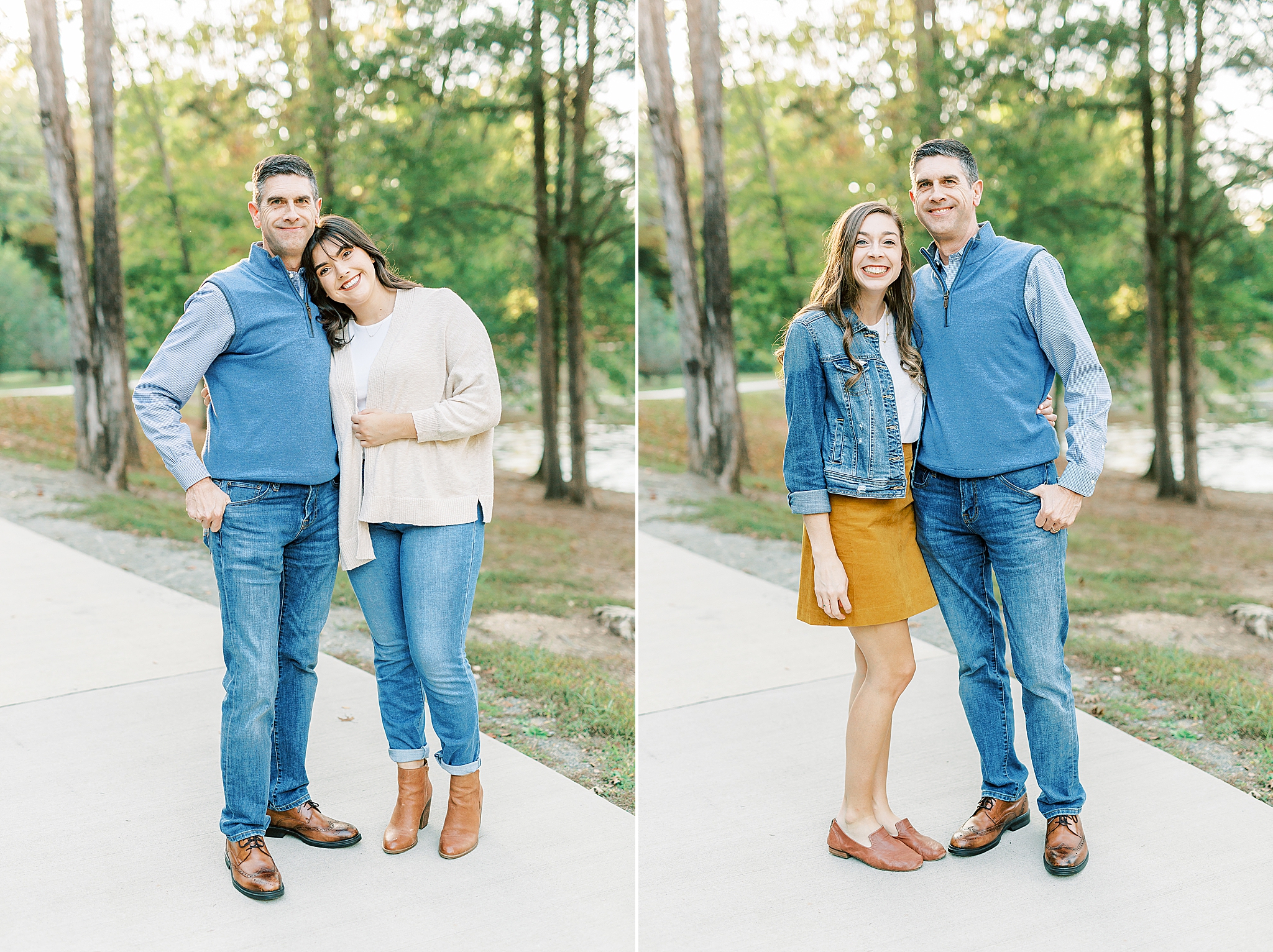 daughters pose with dad during family portraits in NC