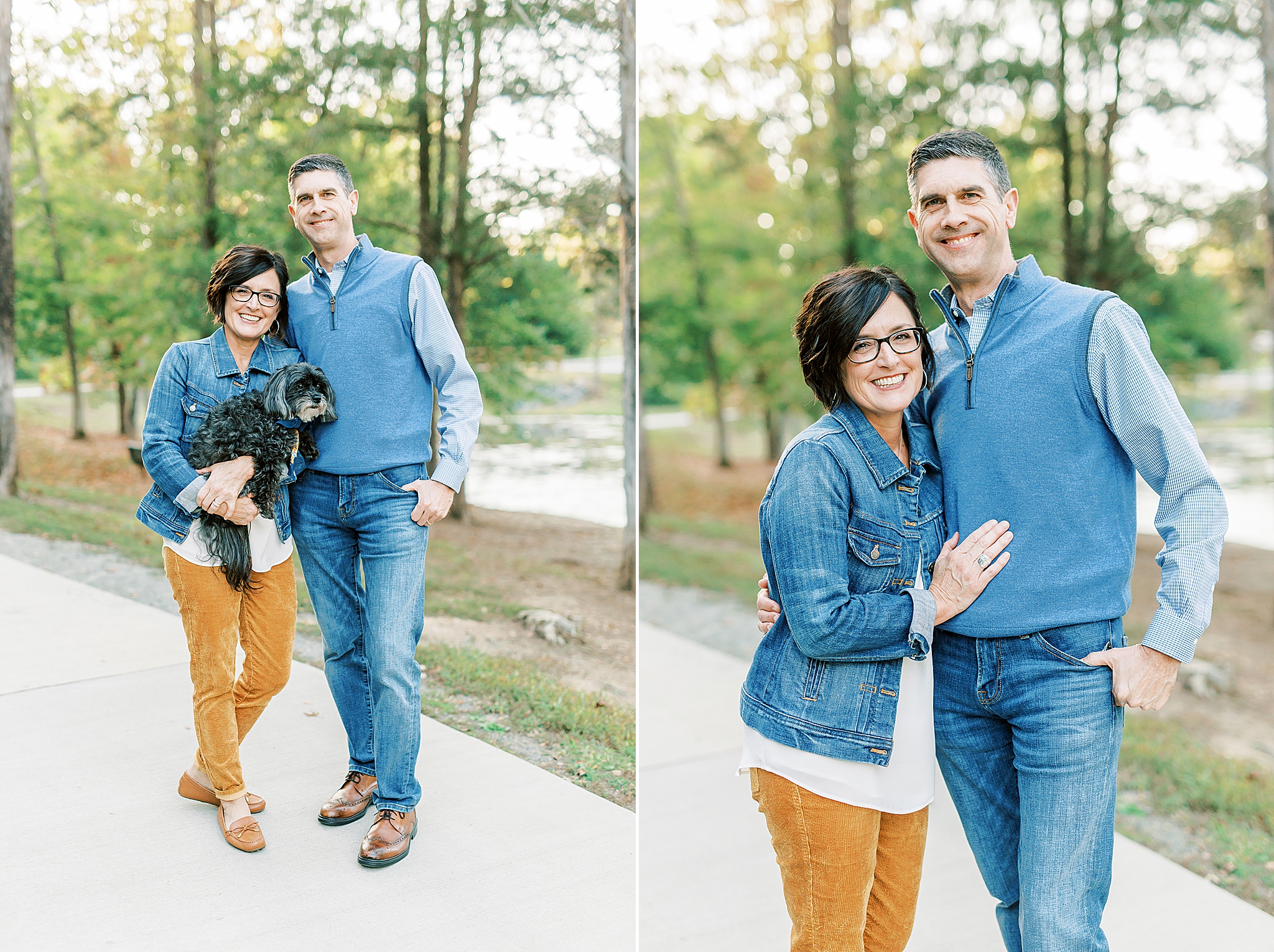 parents pose together in park during NC family photos