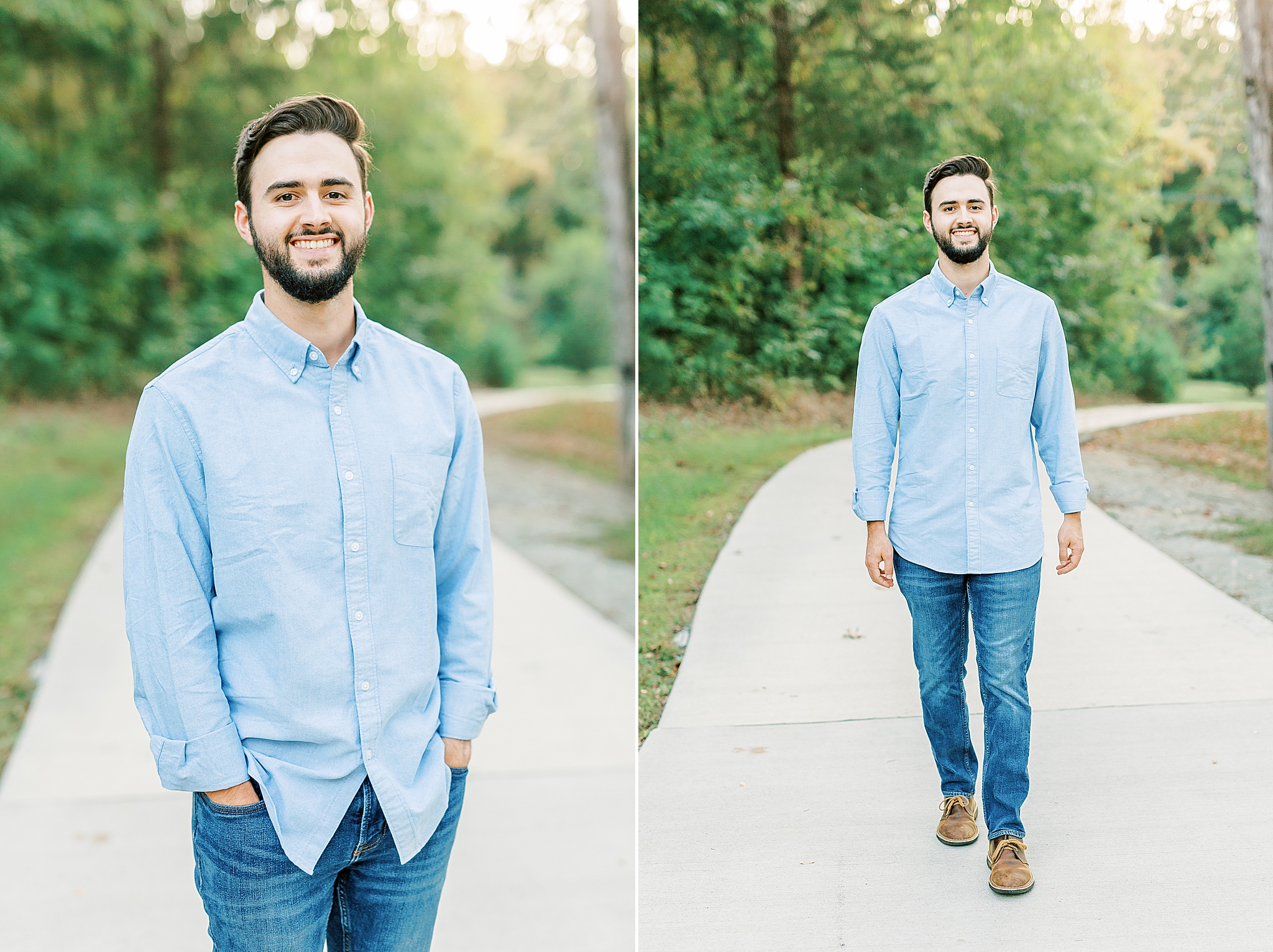 son-in-law in light blue shirt poses during family portraits