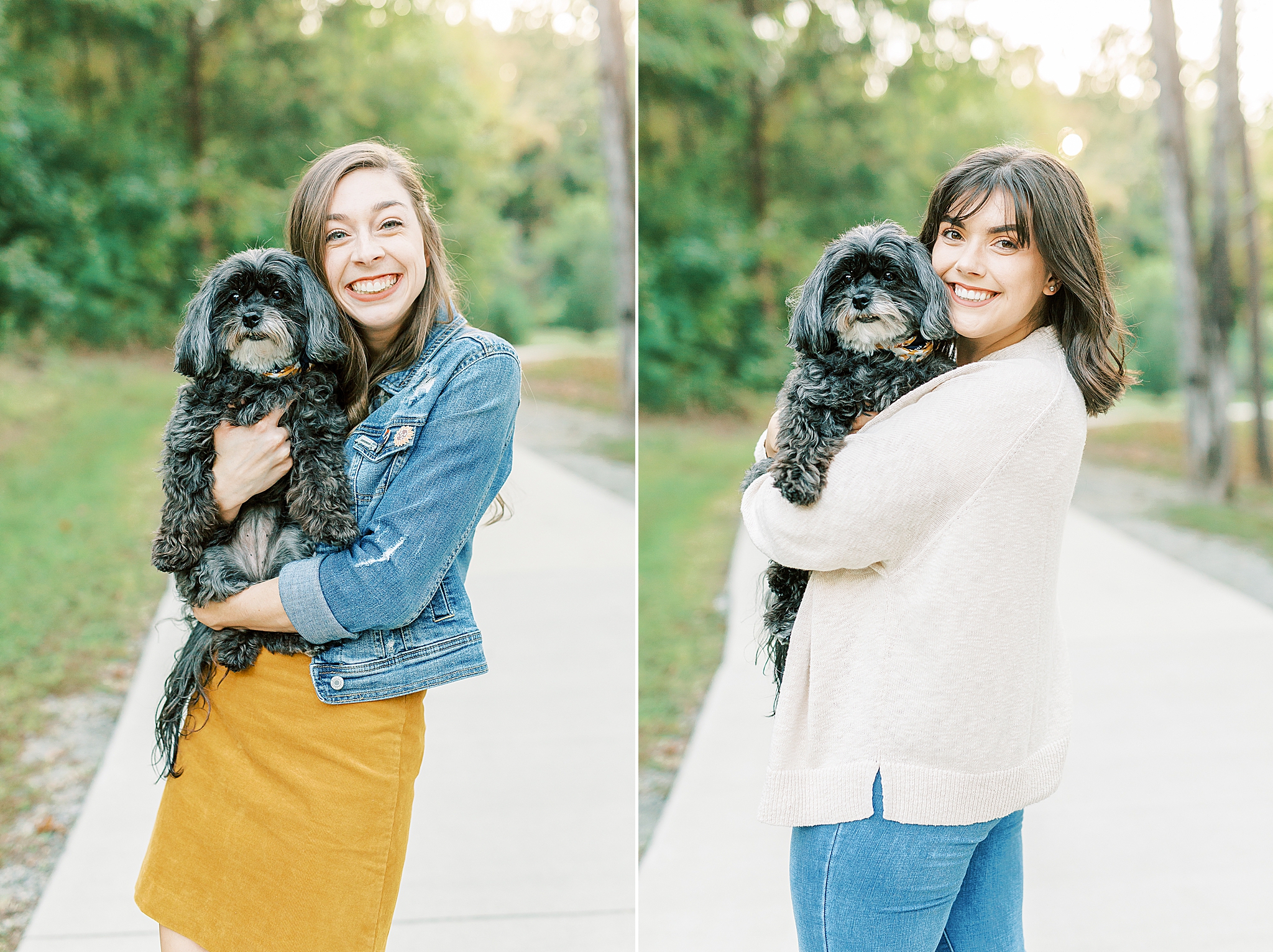 sisters hold little dog during family photos in NC