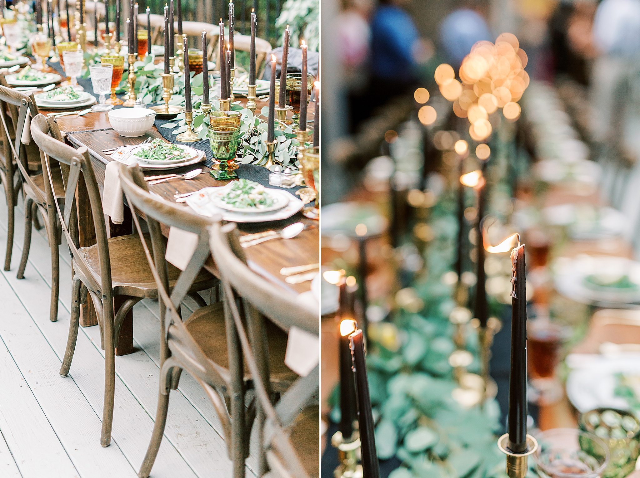 vintage inspired tablescape with black candles