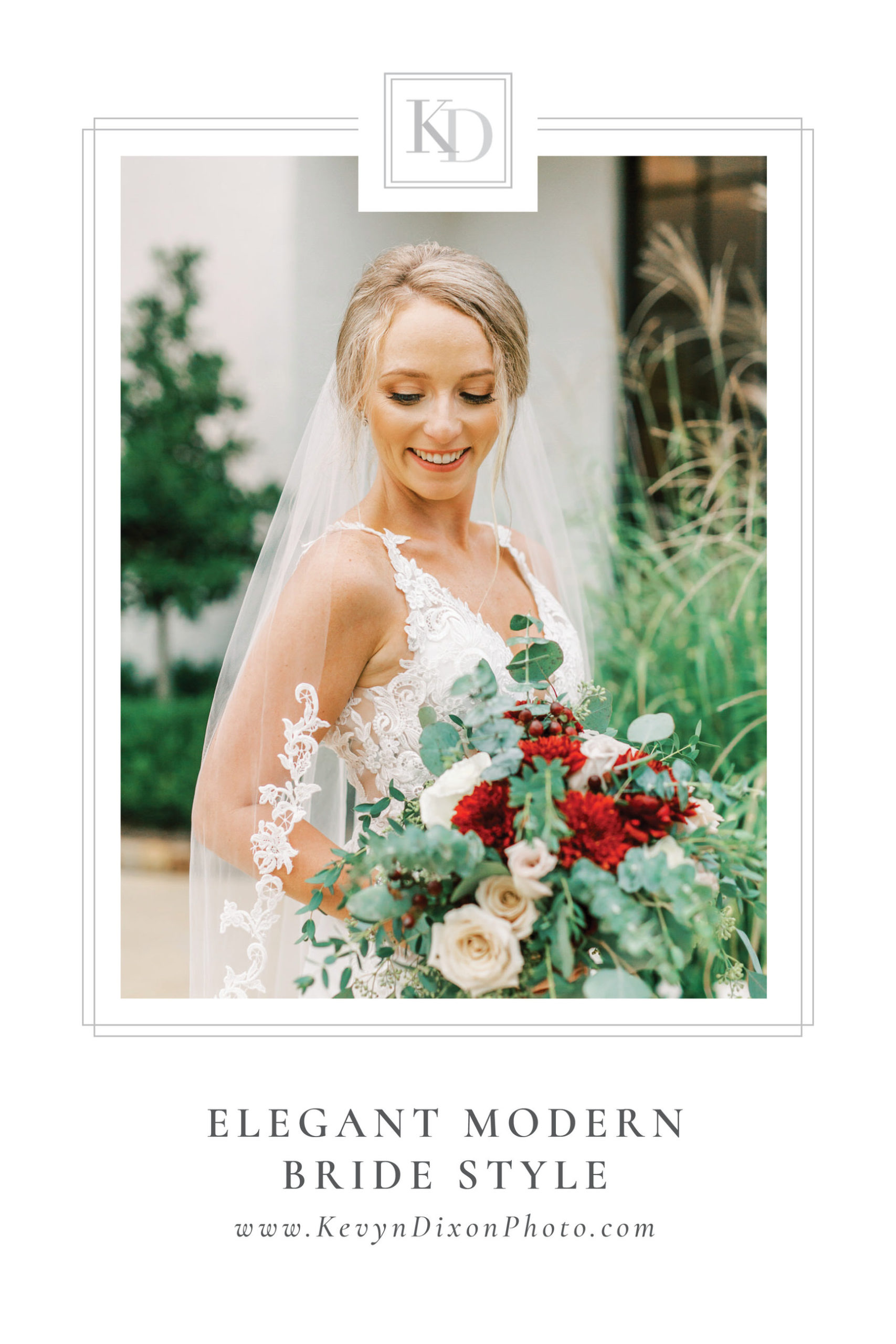 The Andrews Farm bridal portraits with bride holding red and white bouquet