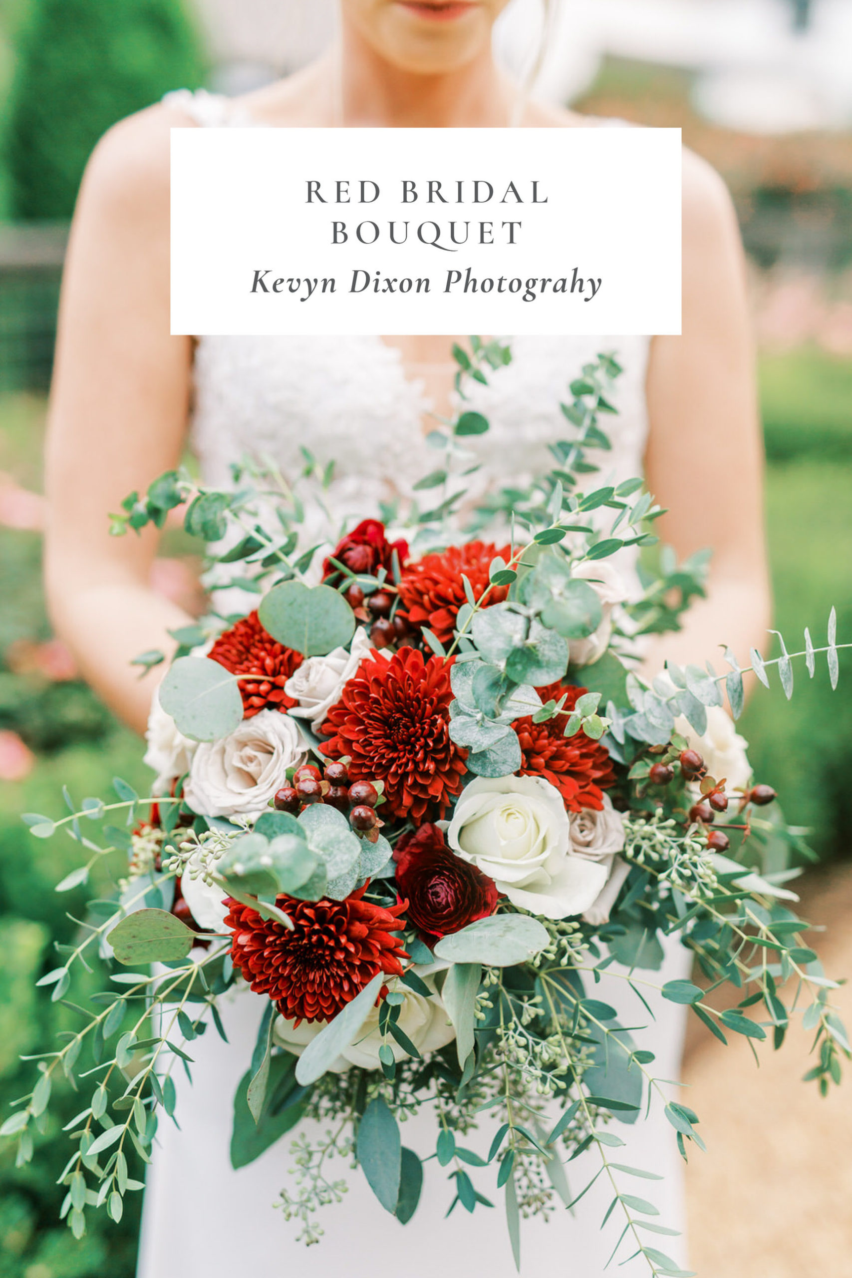 The Andrews Farm bridal portraits with bride holding red and white bouquet