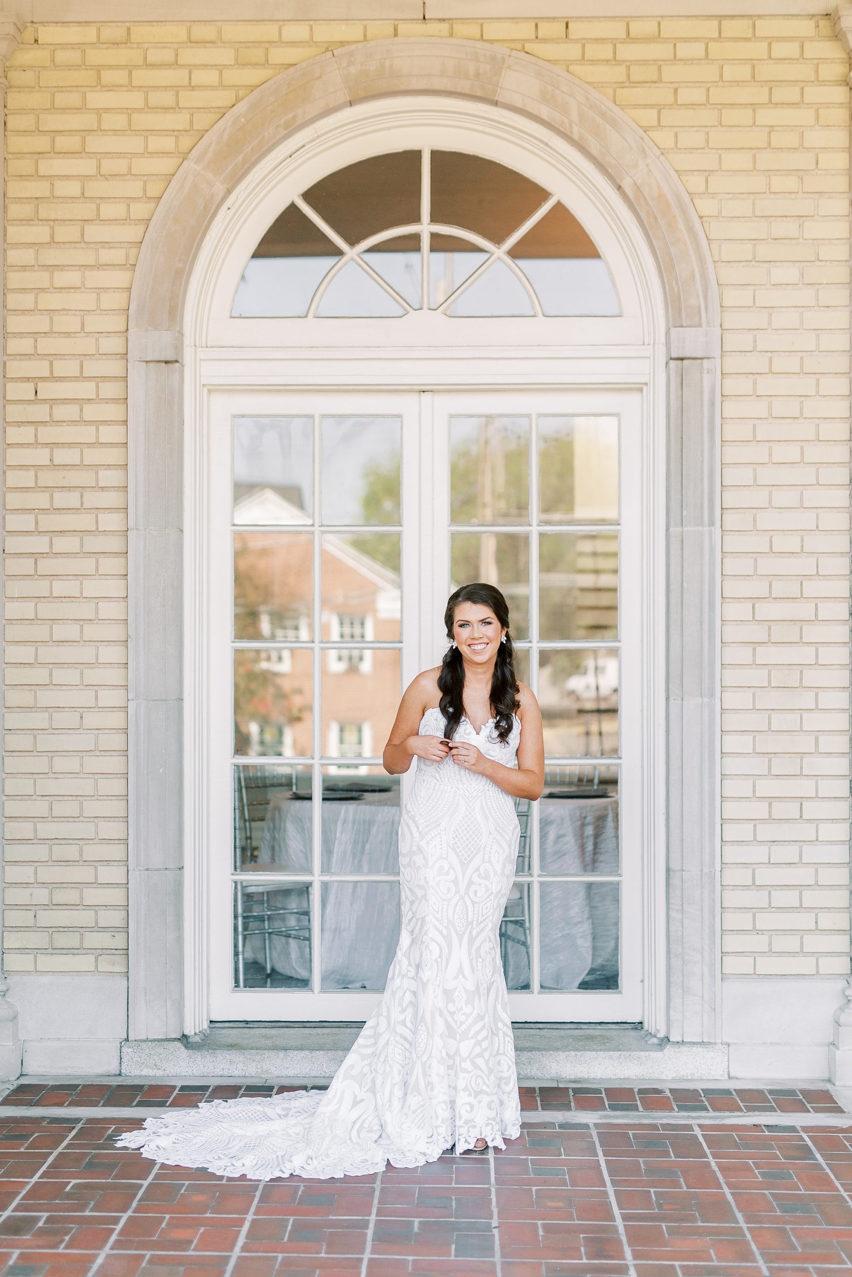 bride in dress from Hayden Olivia Bridal poses at Separk Mansion