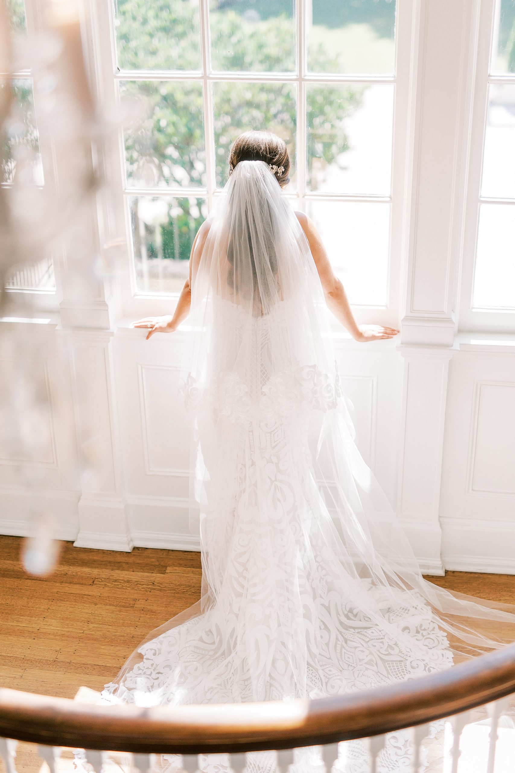 Classic Charlotte Bridal Portraits with veil draped around shoulders