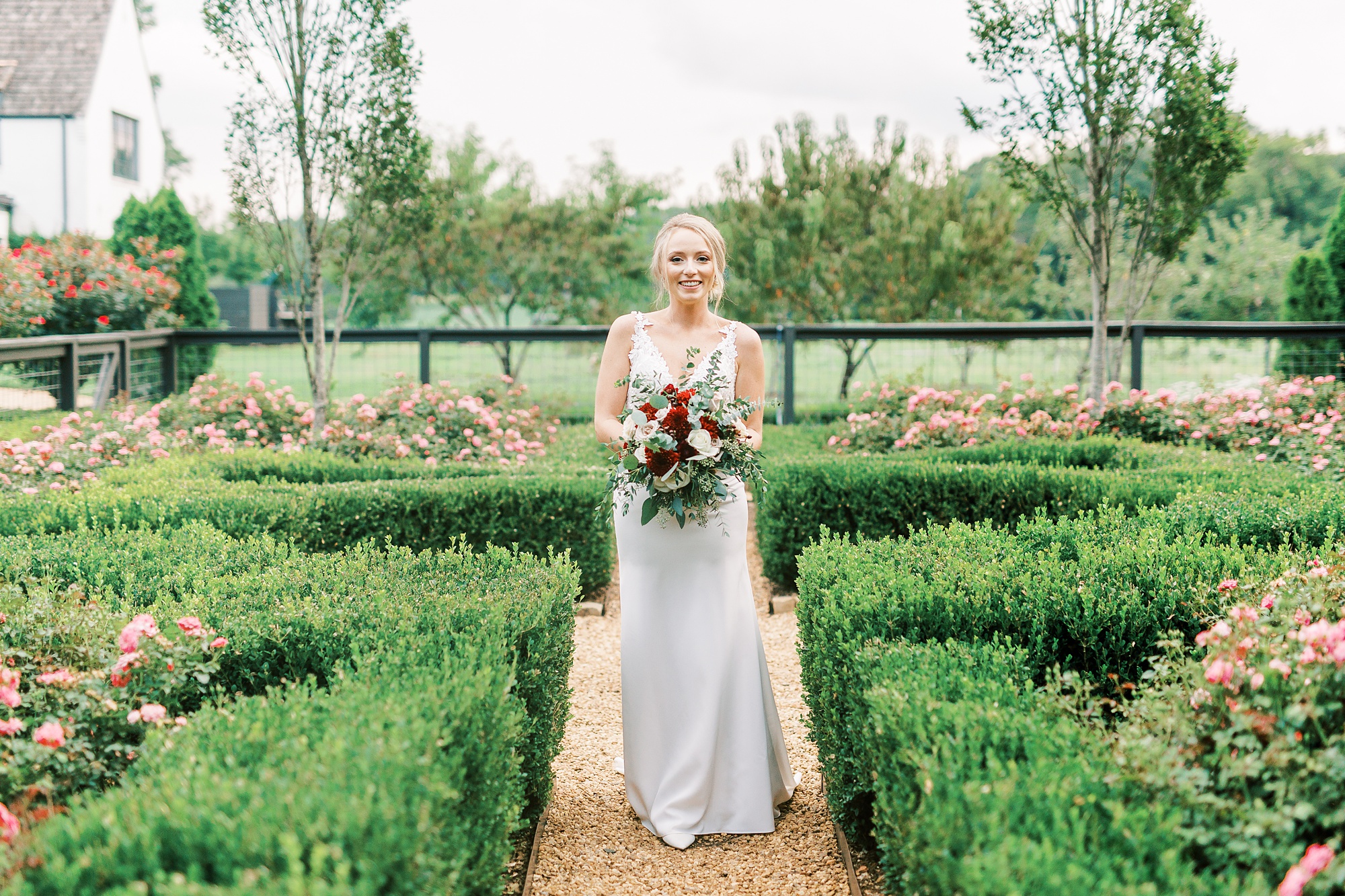 elegant bridal portraits in the gardens at The Andrews Farm