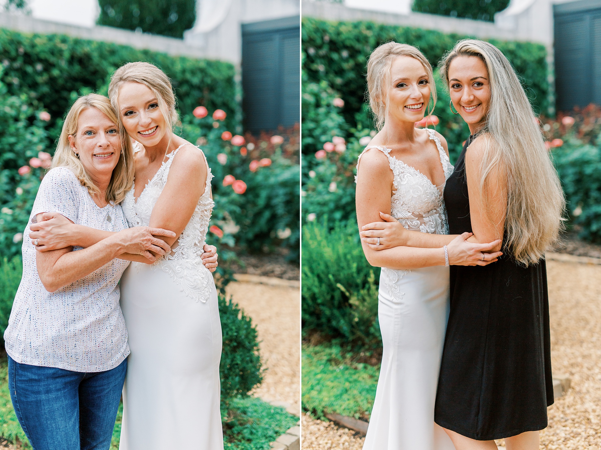 bride poses with mom and best friend during bridal portrait session
