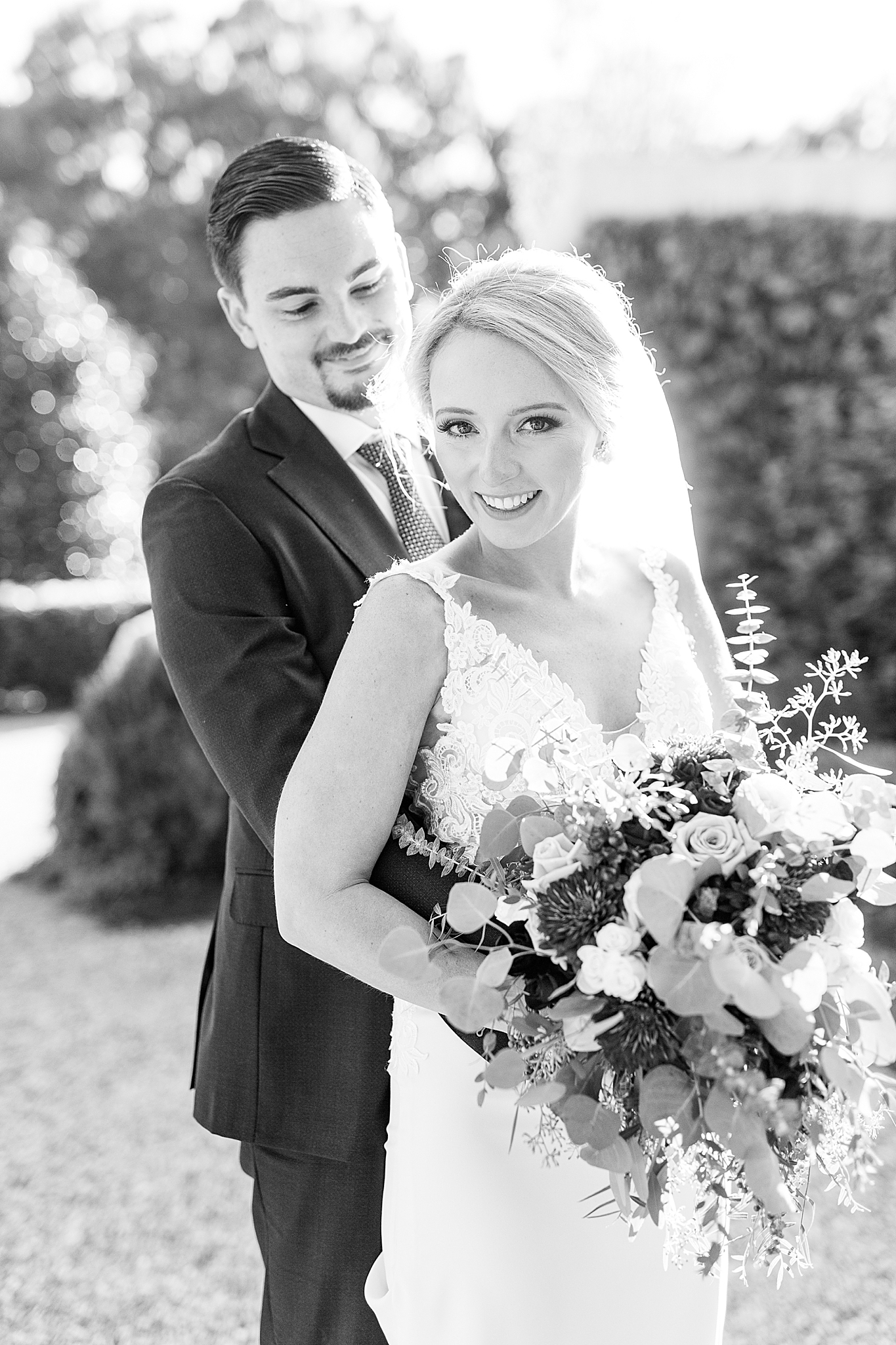 black and white wedding portraits during intimate wedding day