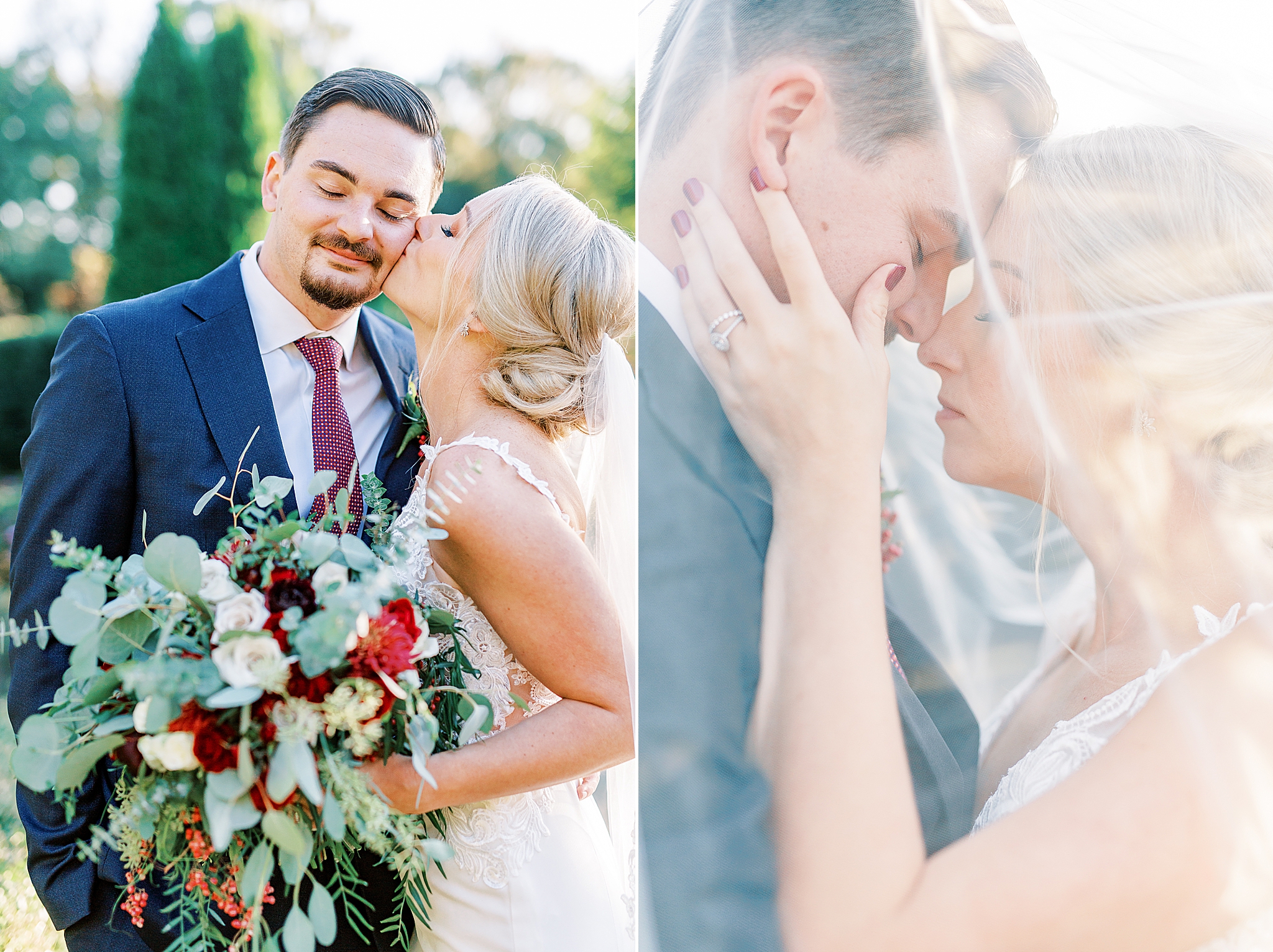 newlyweds kiss under bride's veil