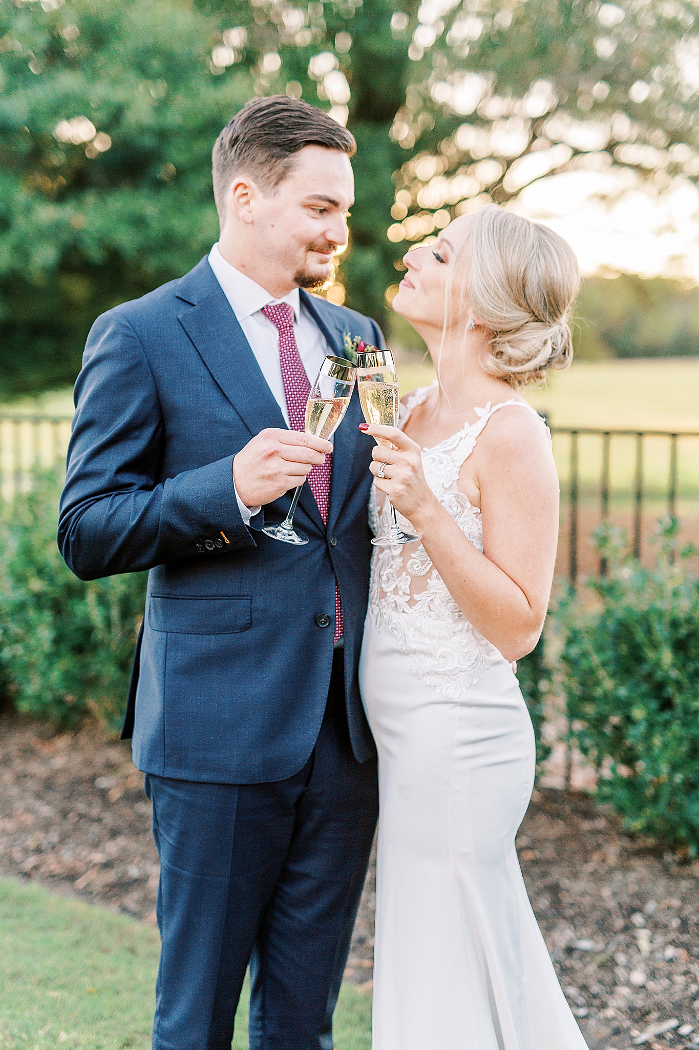 champagne toast for bride and groom in North Carolina