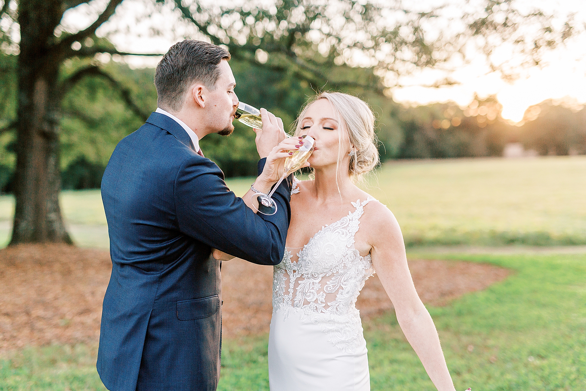 bride and groom toast elopement with champagne