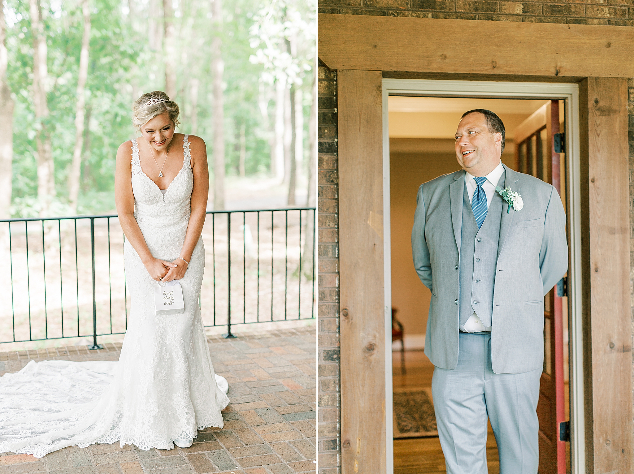 first look with bride and dad before NC wedding