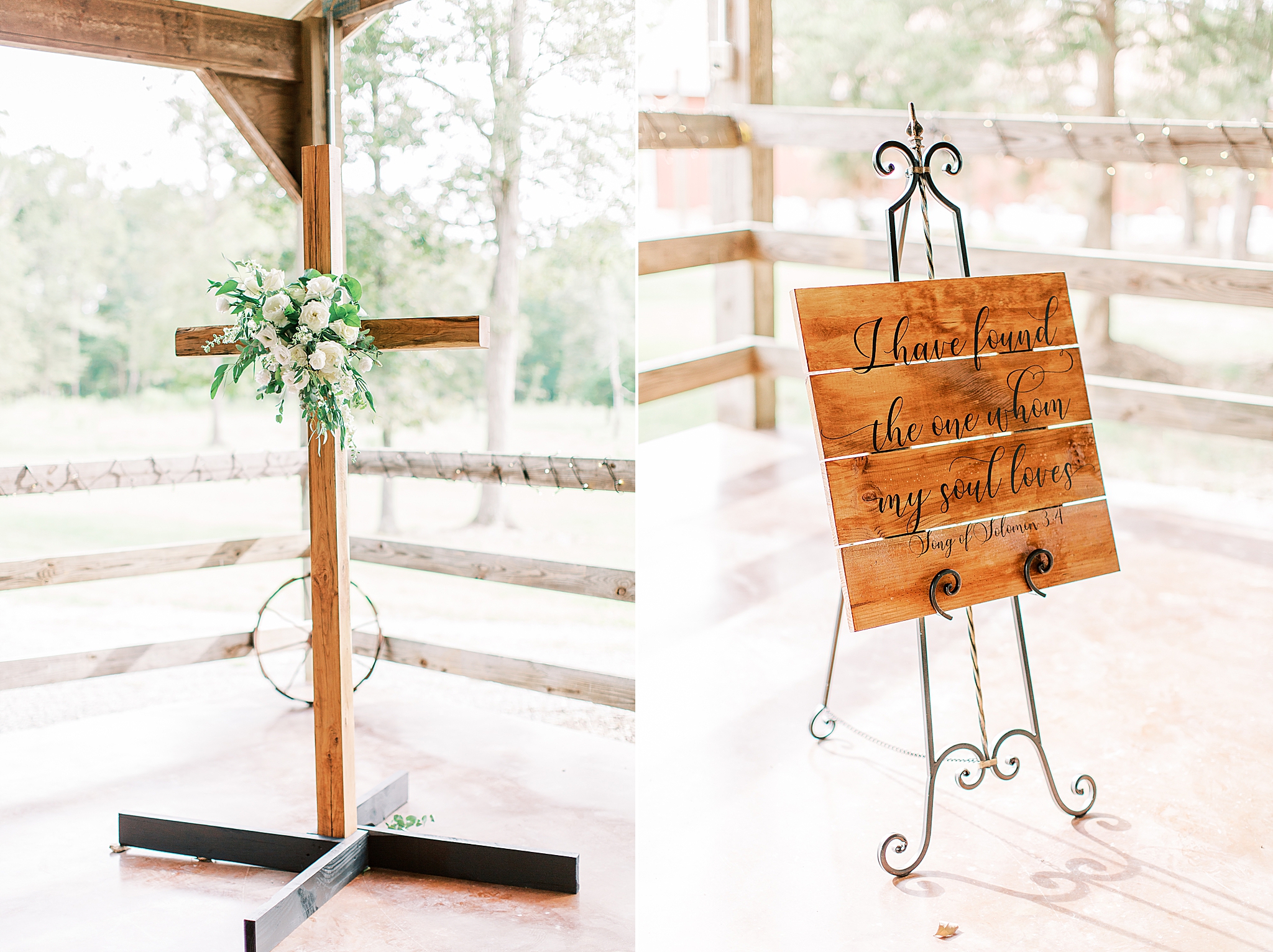 wooden cross and sign for NC wedding ceremony