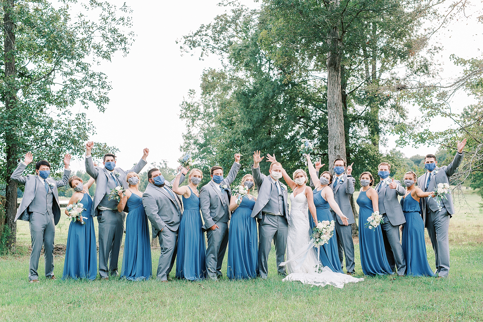 bridal party portraits with masks
