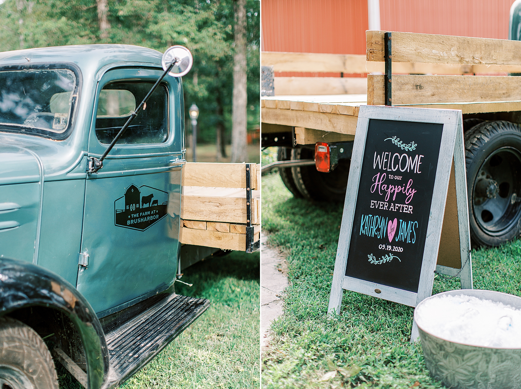 vintage teal truck for NC wedding reception