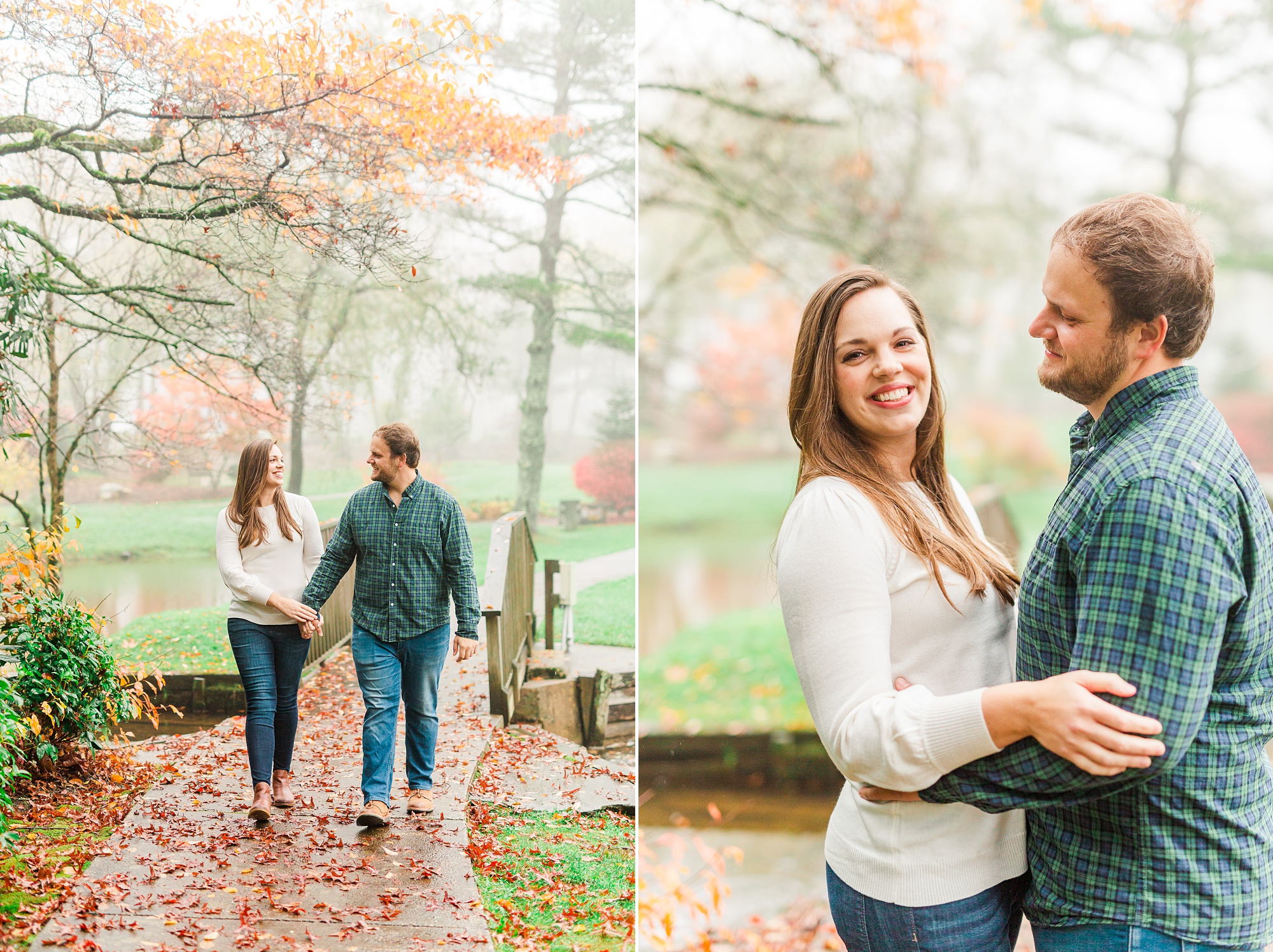 couple walks through path during Blowing Rock engagement session