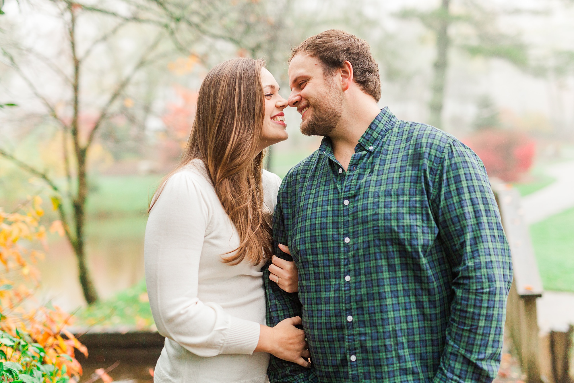 fall engagement session during foggy day in North Carolina