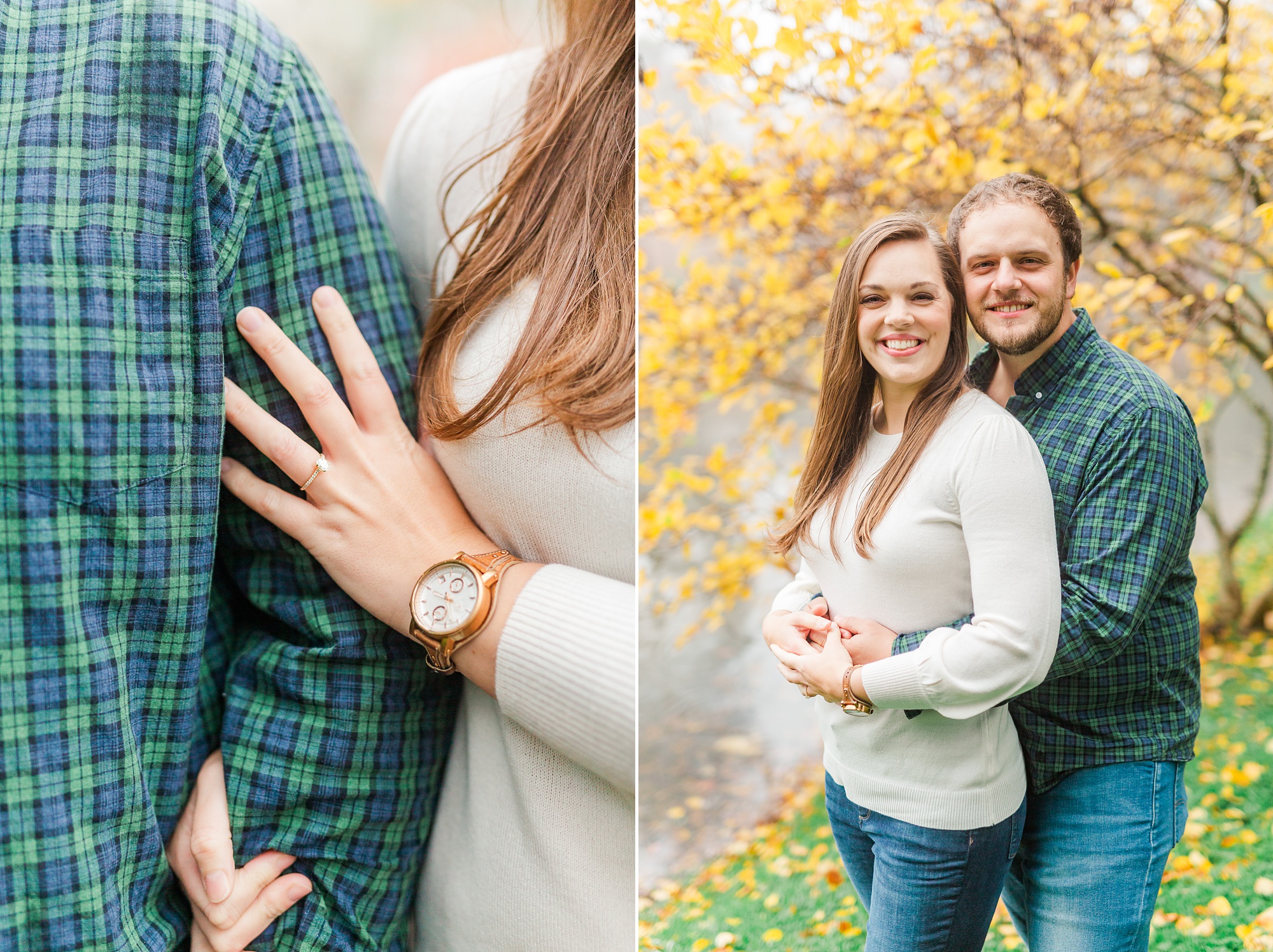 engagement session in front of yellow tree in North Carolina