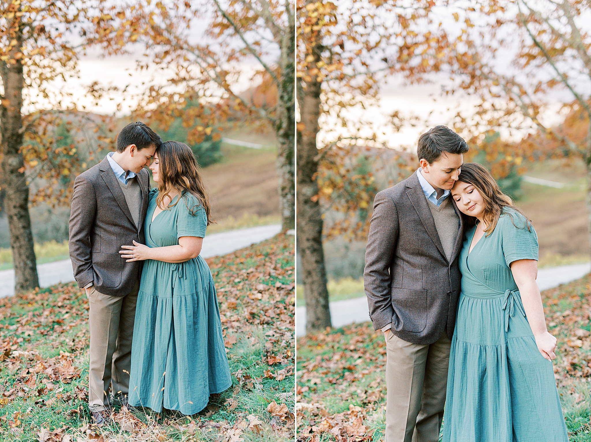 romantic fall engagement portraits by tree