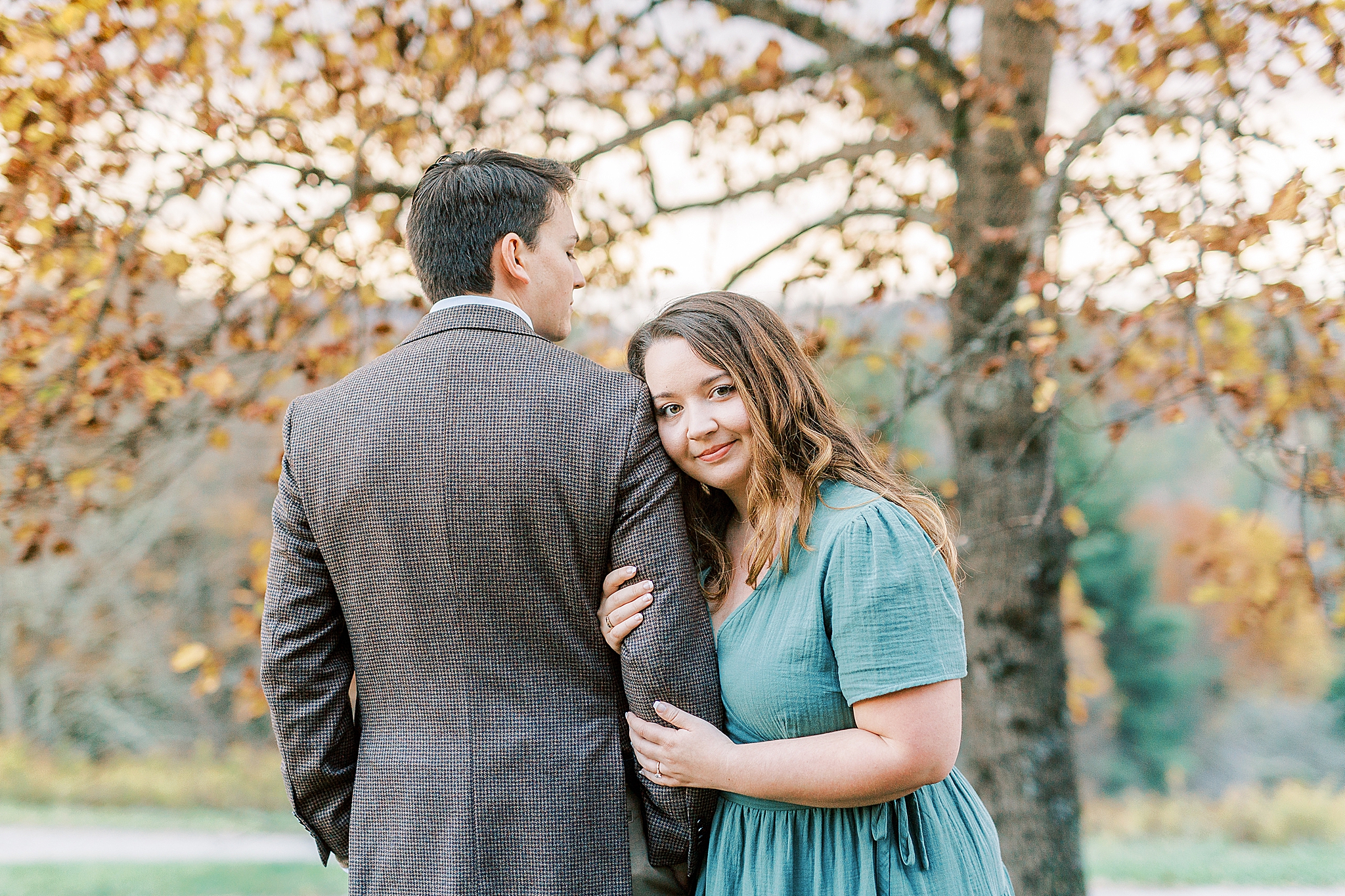 engagement portraits in front of tree in Boone NC