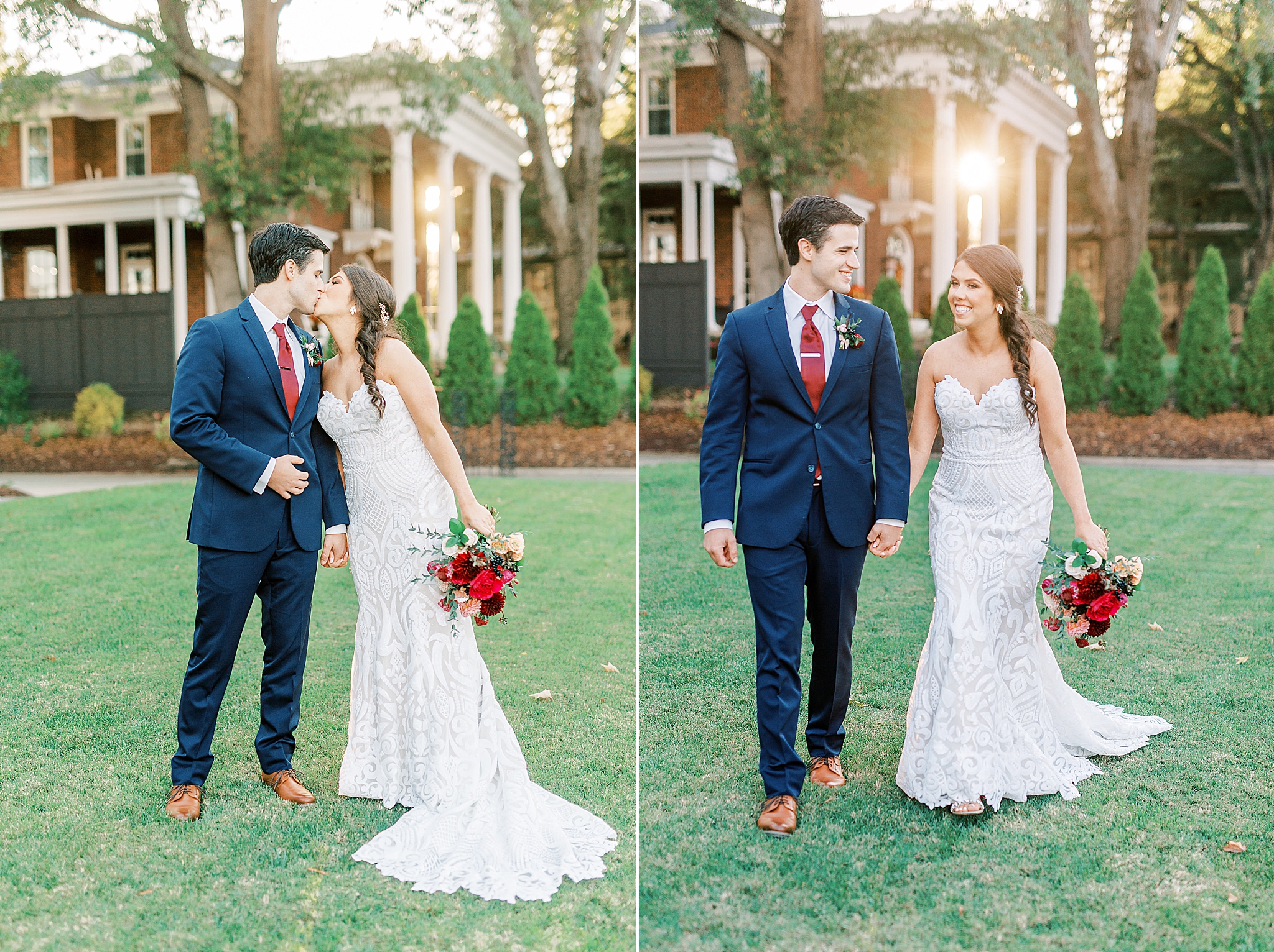 bride and groom walk through Separk Mansion at sunset with Kevyn Dixon Photography