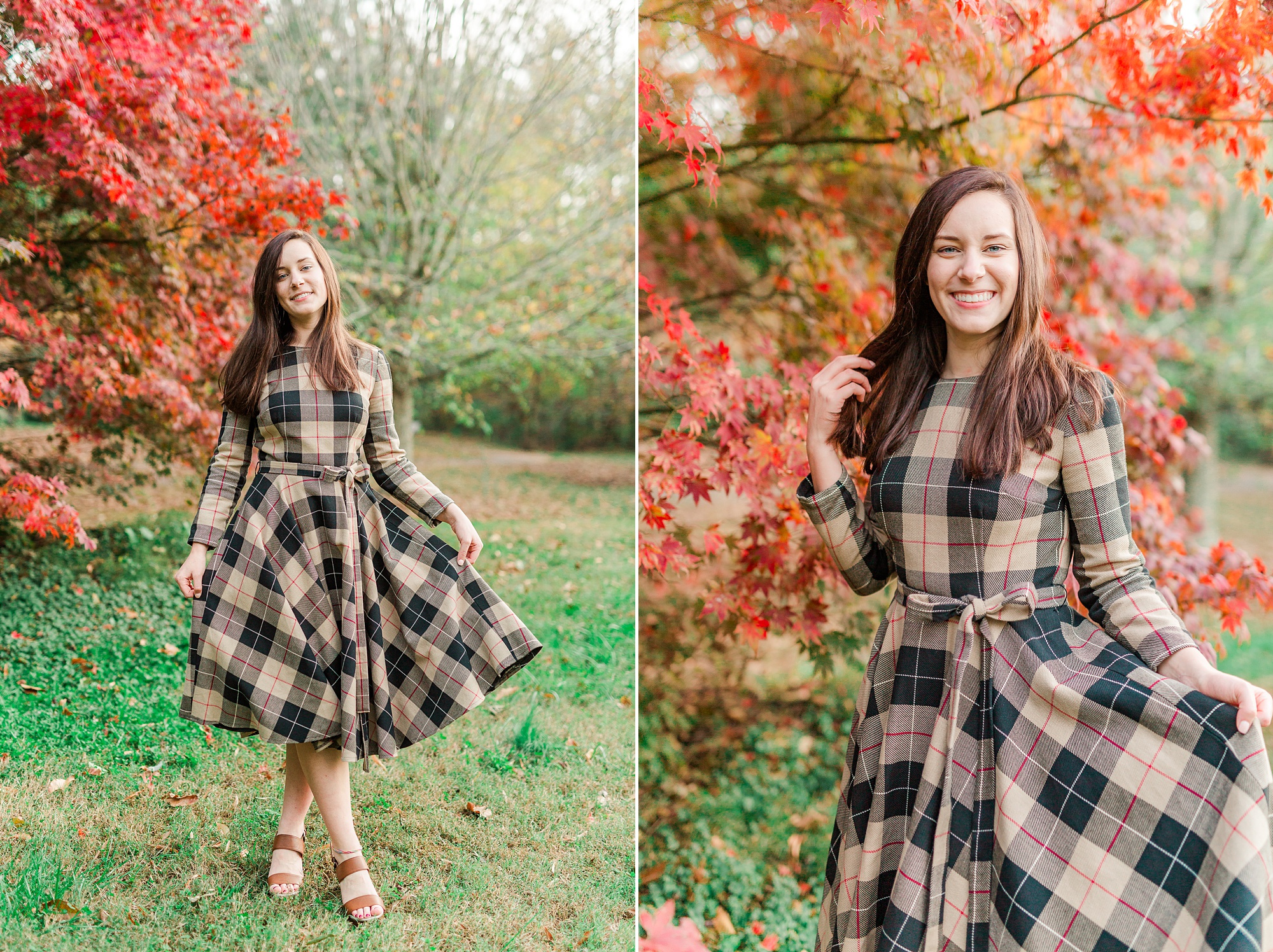 fall senior photos in Sloan Park with senior and custom dress