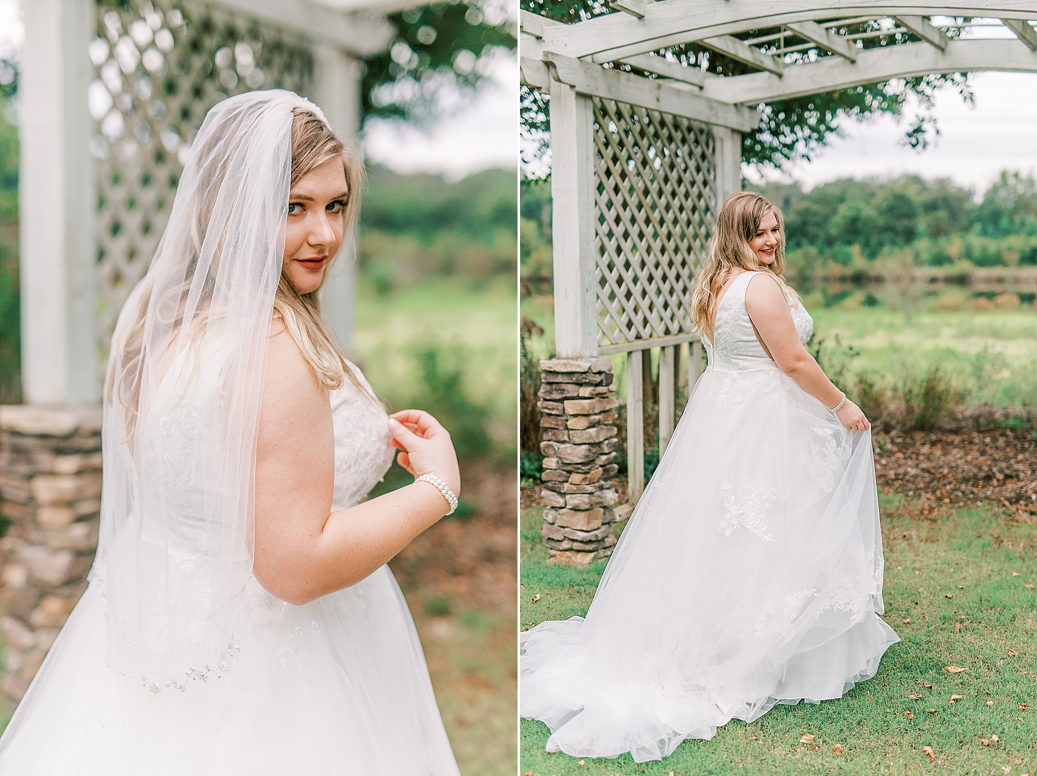 playful bridal portraits at the Arbors in Cleveland NC