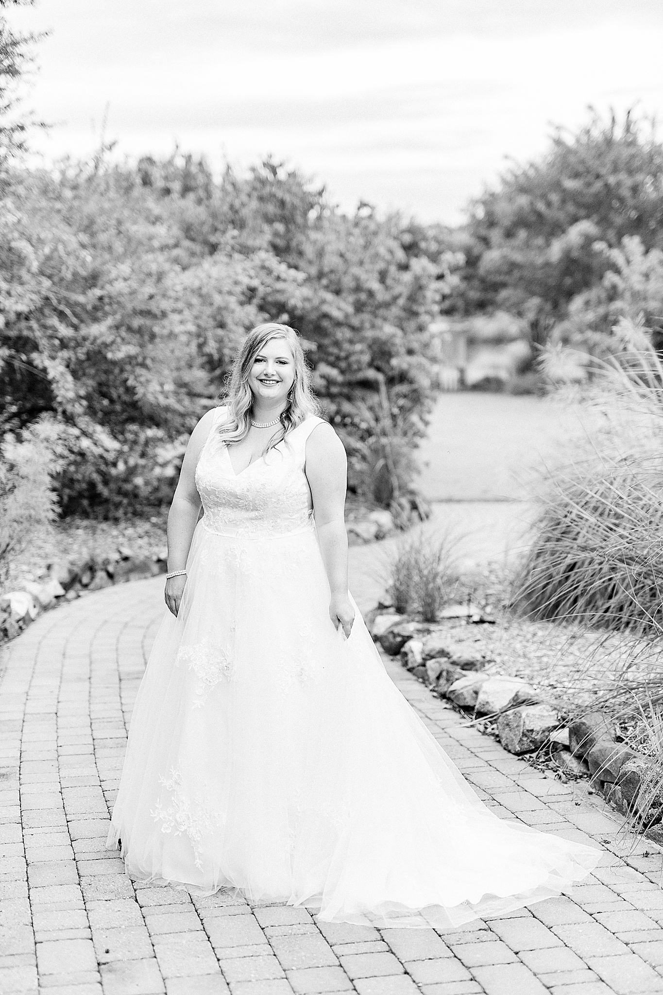 black and white bridal portrait at the Arbors