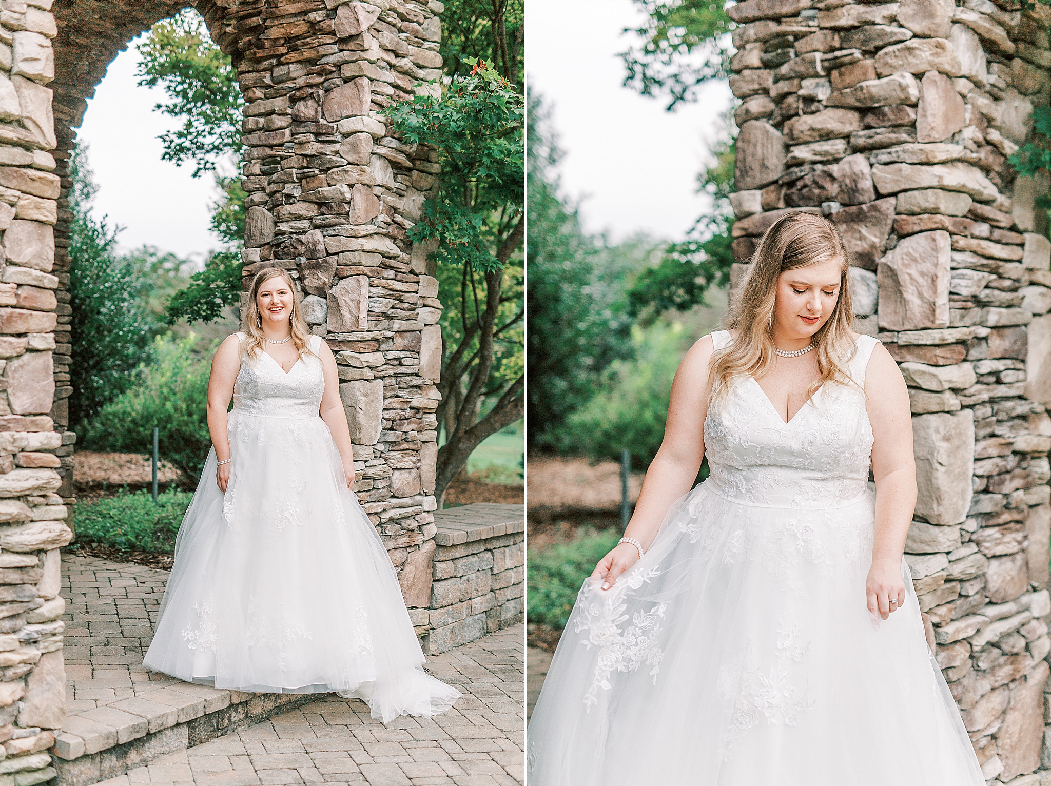 bride stands on rock arbors in Cleveland NC