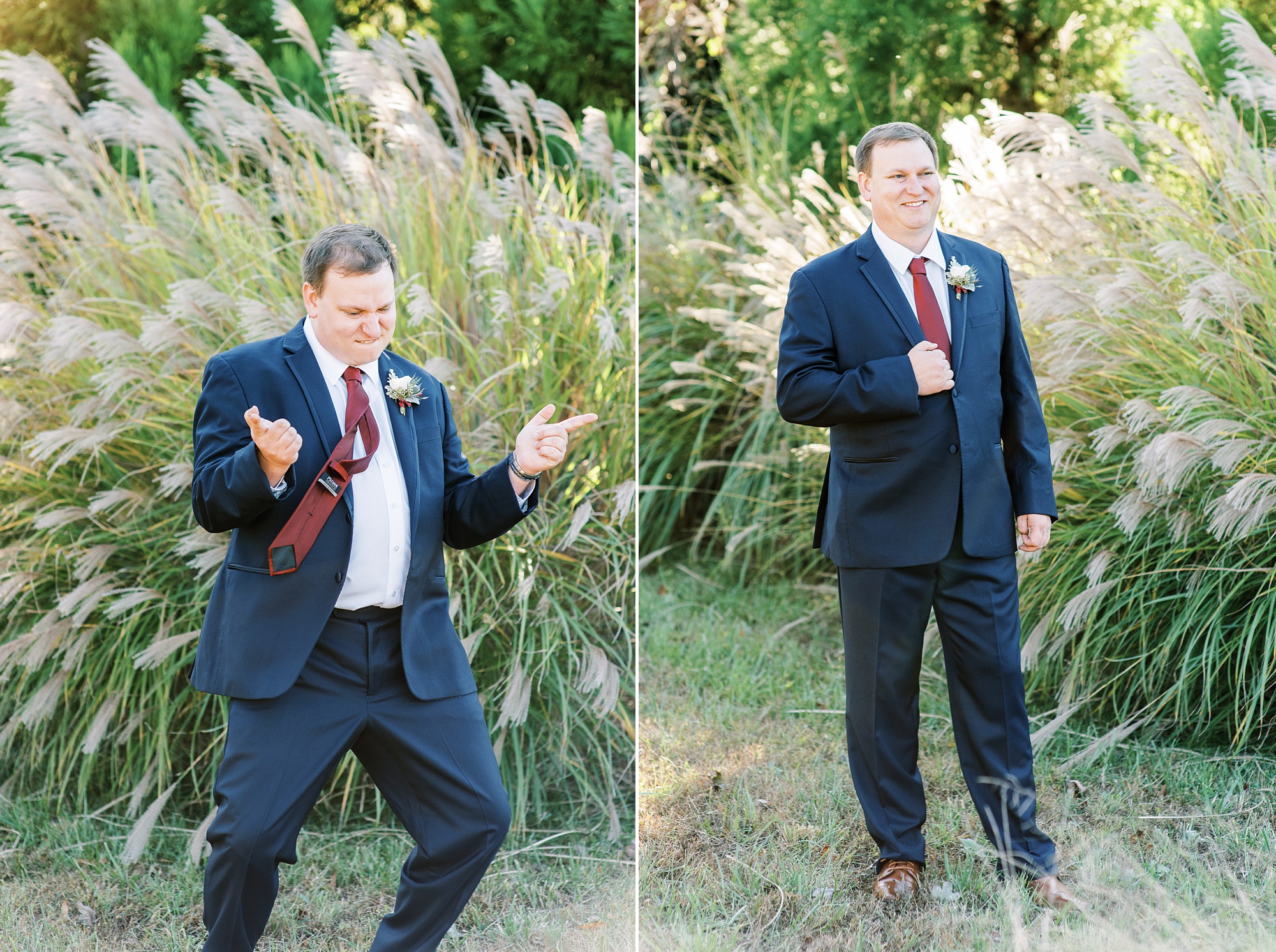 groom poses during portraits at Arbors Events