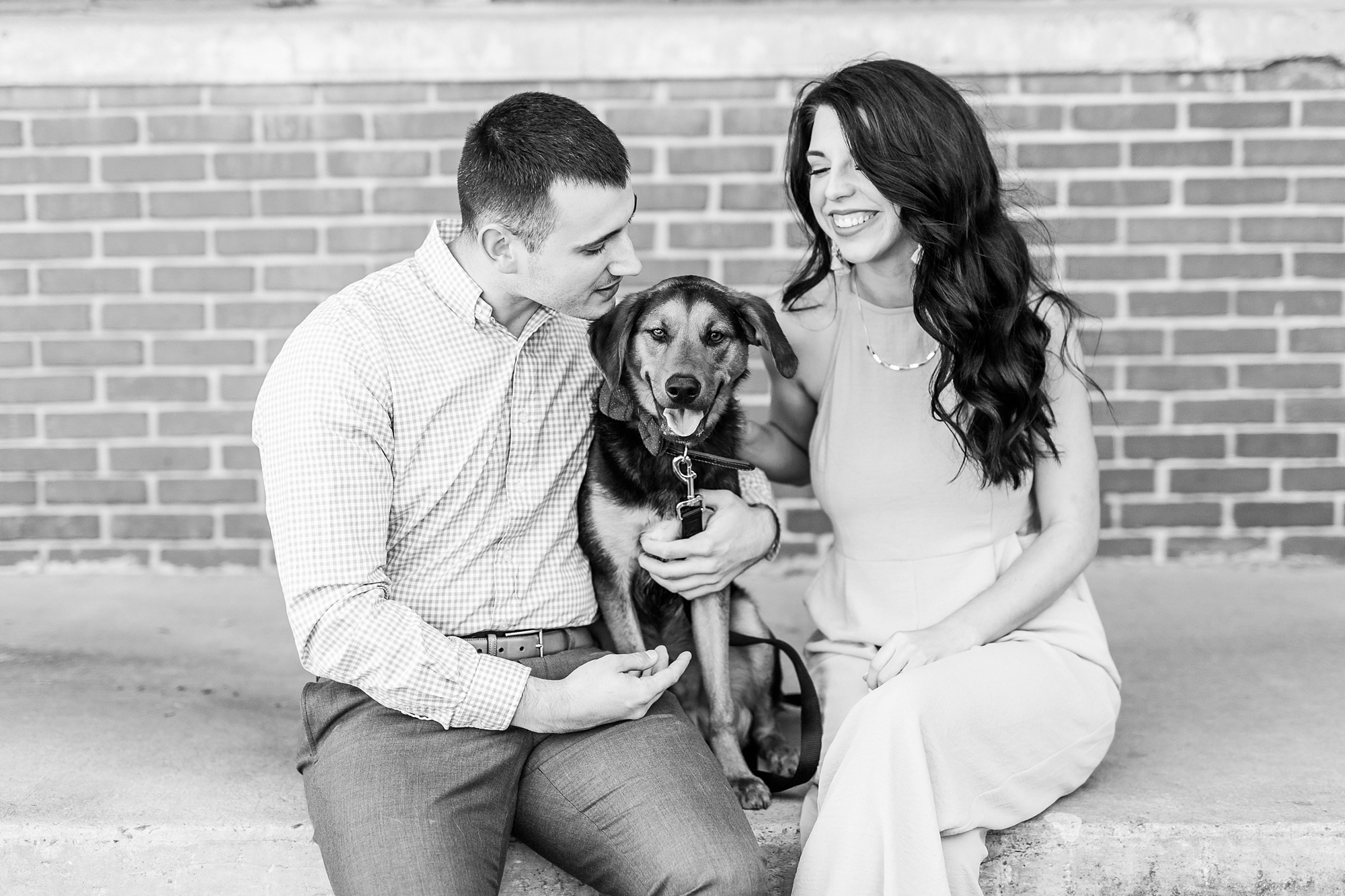 Charlotte engagement portraits with dog in Camp North End