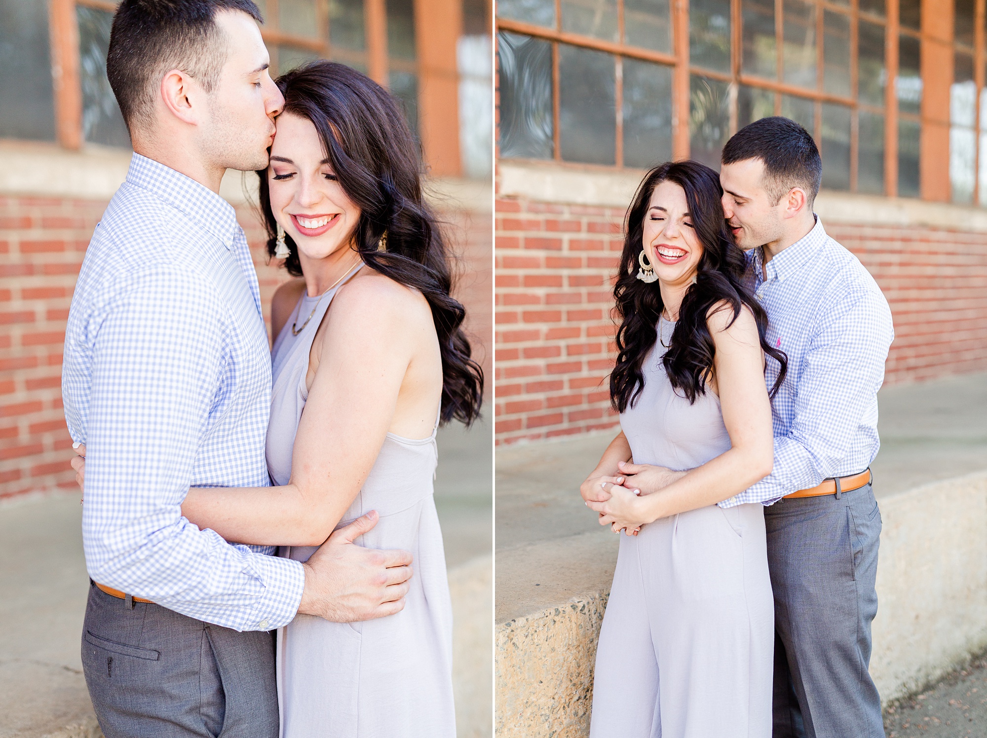 engaged couple hugs during Camp North End engagement session