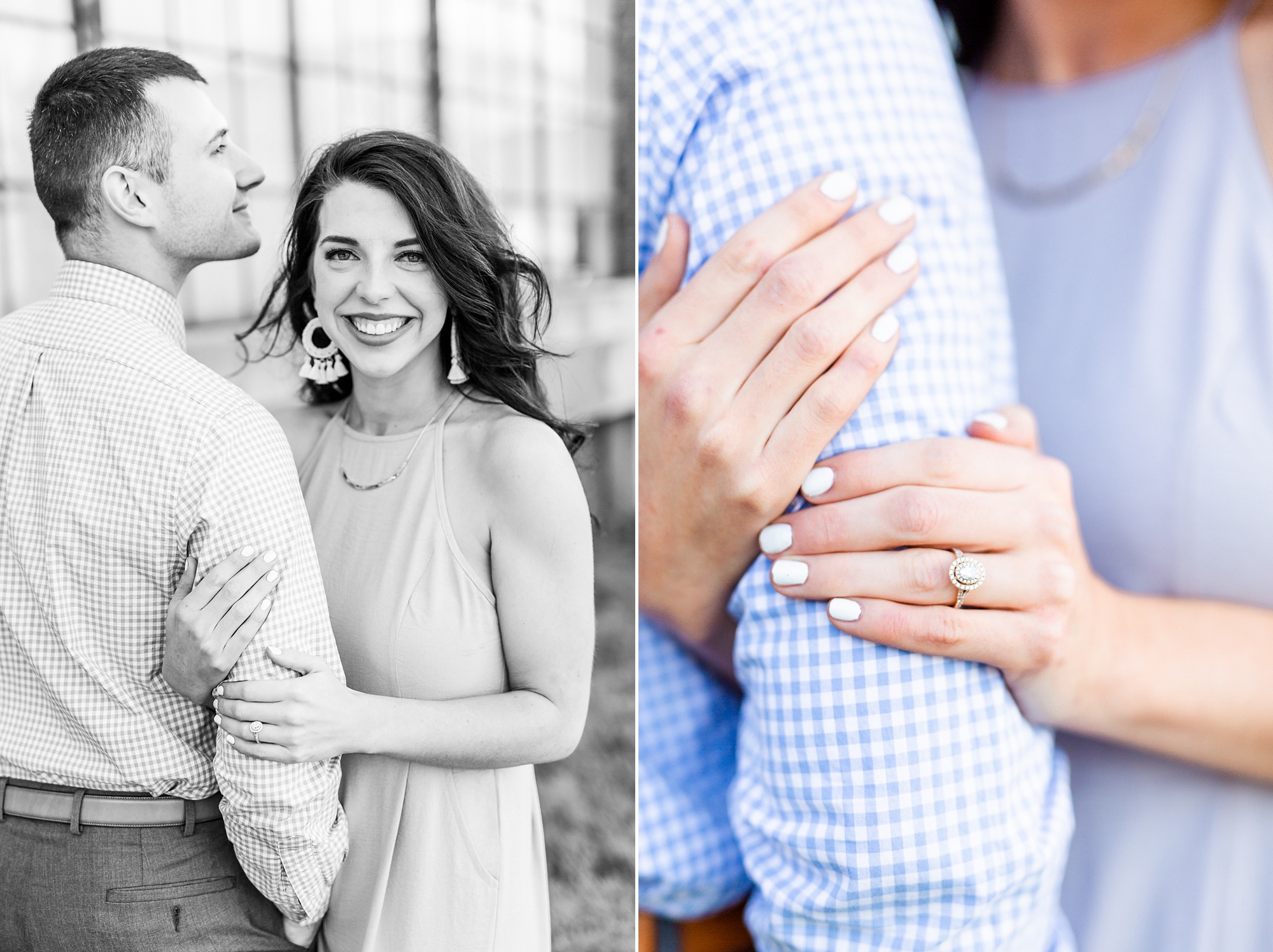 North Carolina engagement portraits with bride holding groom's arm