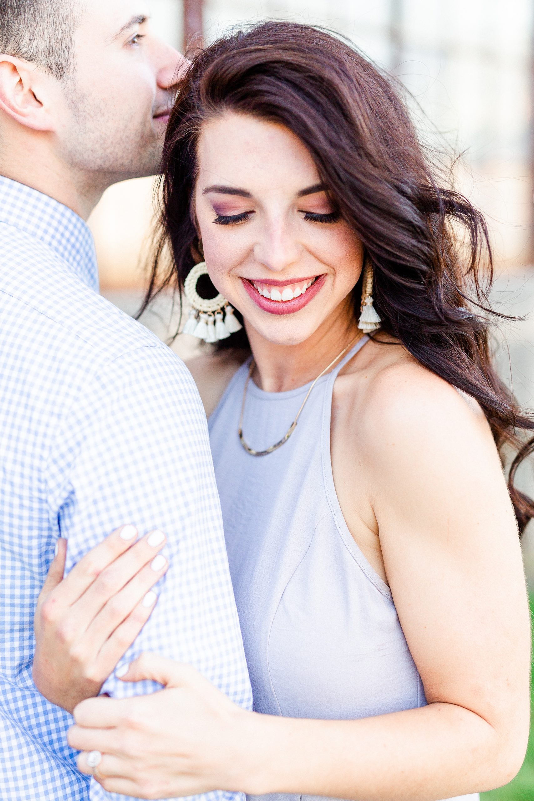 groom kisses bride's head during NC engagement photos