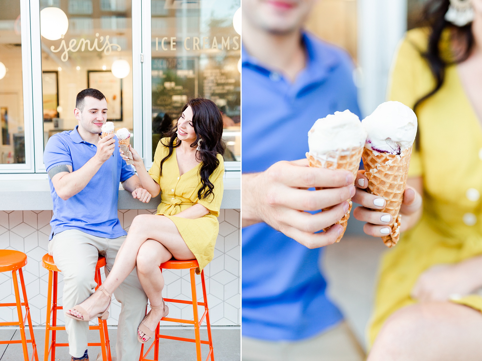 bride and groom enjoy ice cream from Jeni's Ice Creams