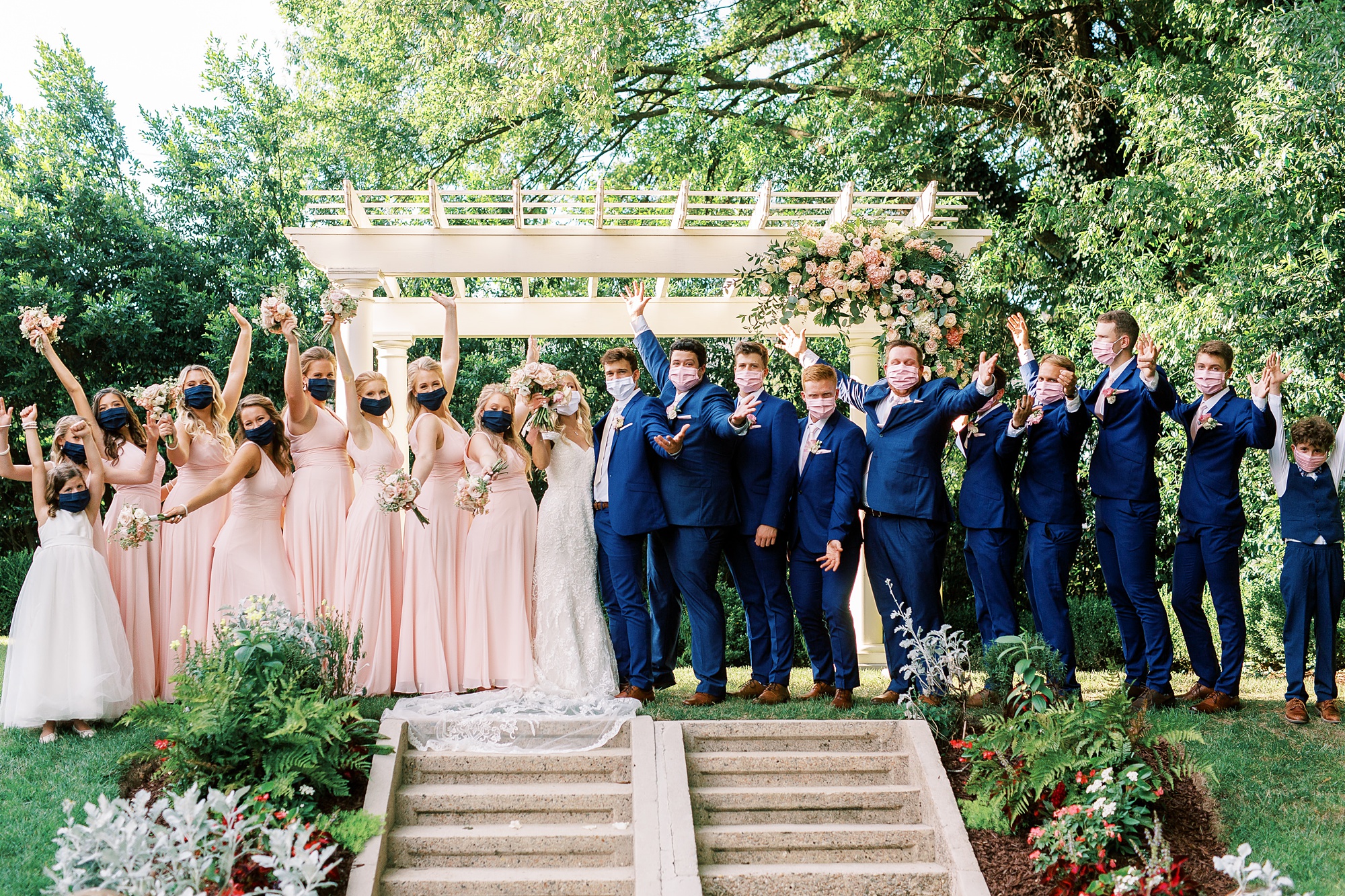 Classic wedding day with pink and navy details at Separk Mansion and downtown Charlotte