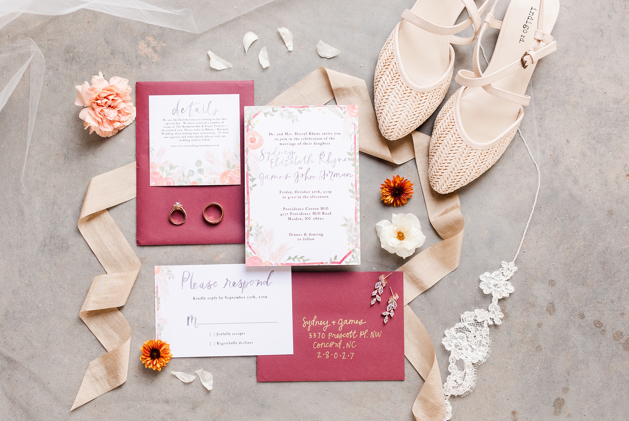fall wedding invitation suite for Providence Cotton Mill wedding