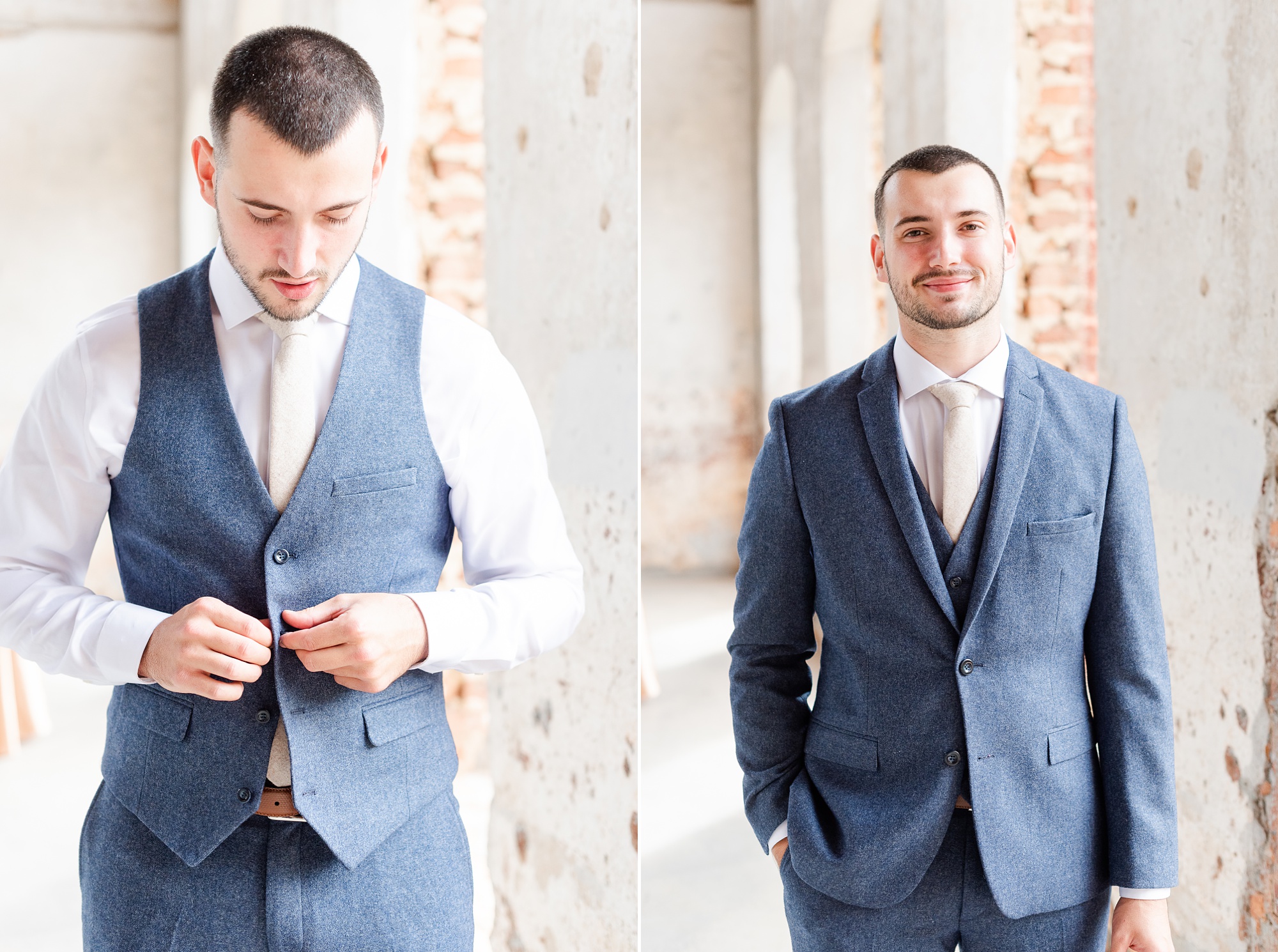 groom prepares for Providence Cotton Mill wedding