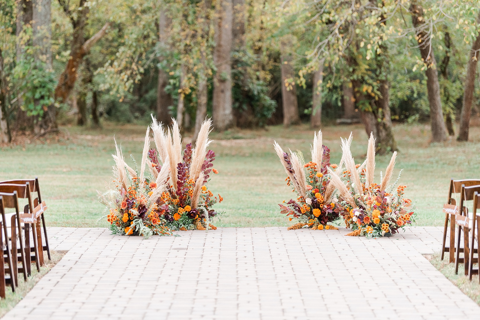 boho floral arrangements for ceremony at Providence Cotton Mill