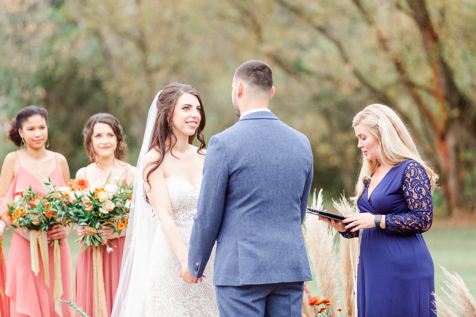 bride and groom exchange vows during NC wedding ceremony