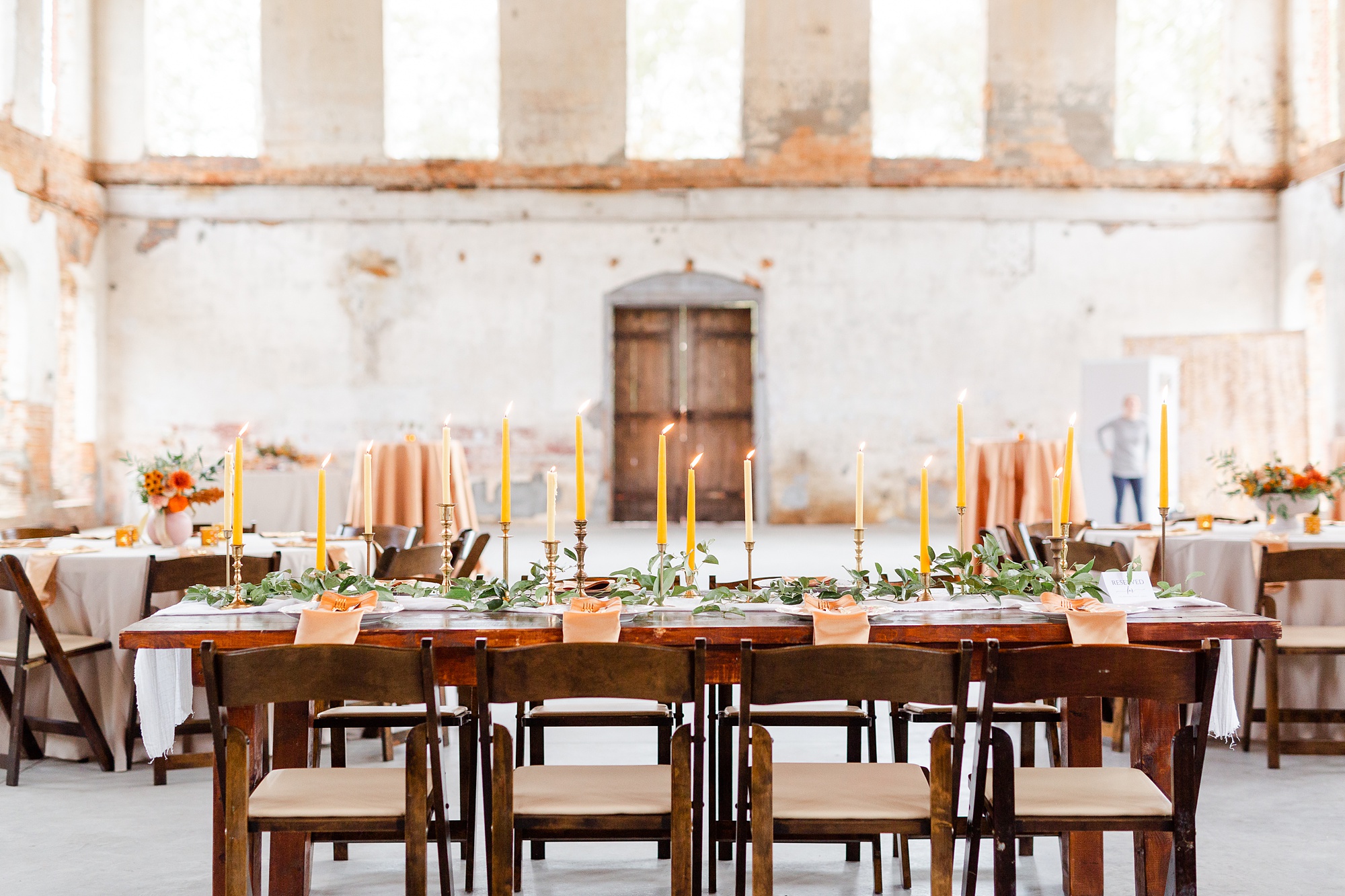 romantic boho inspired place settings at Providence Cotton Mill wedding reception