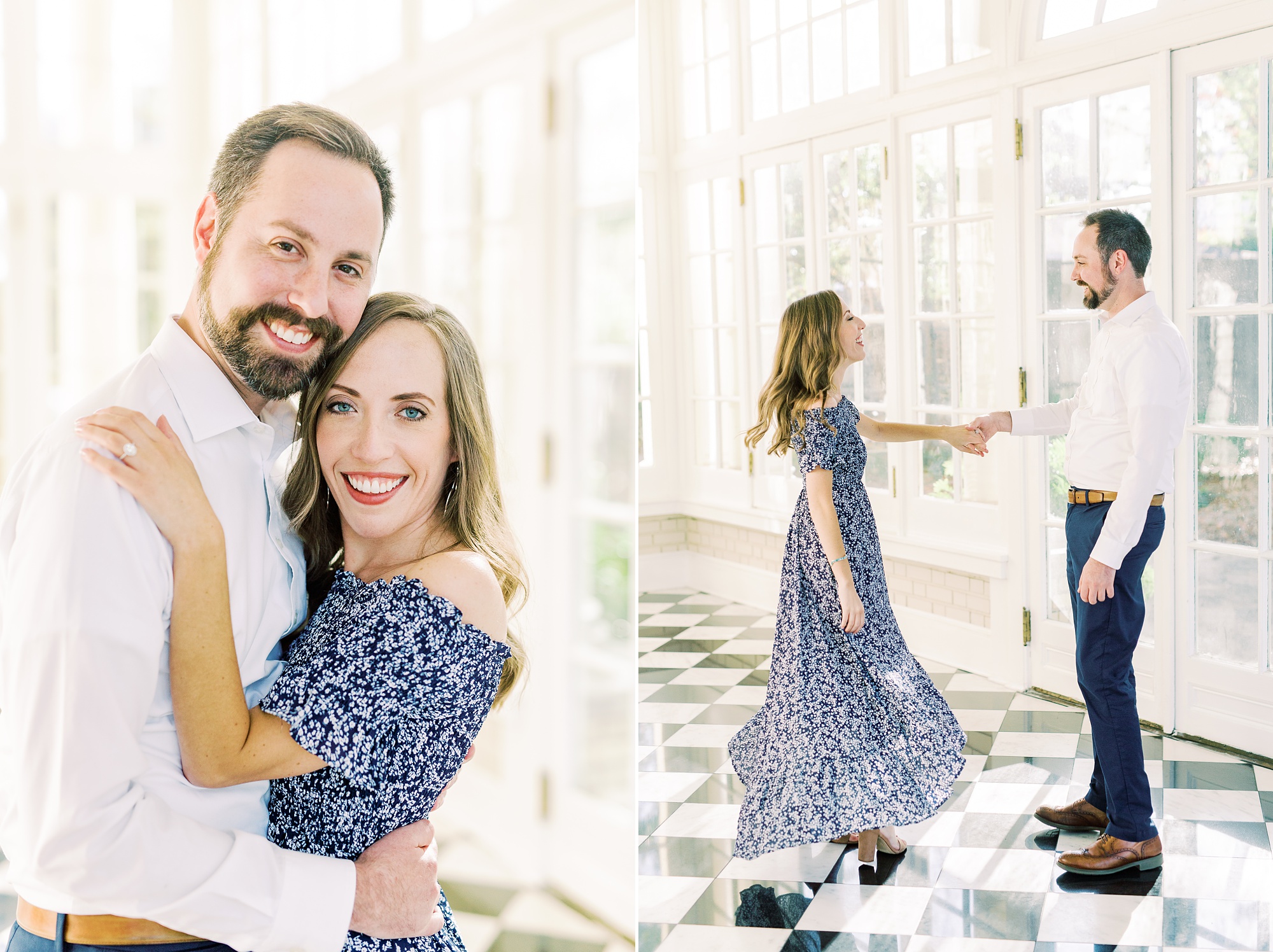 bride and groom dance together during NC engagement session