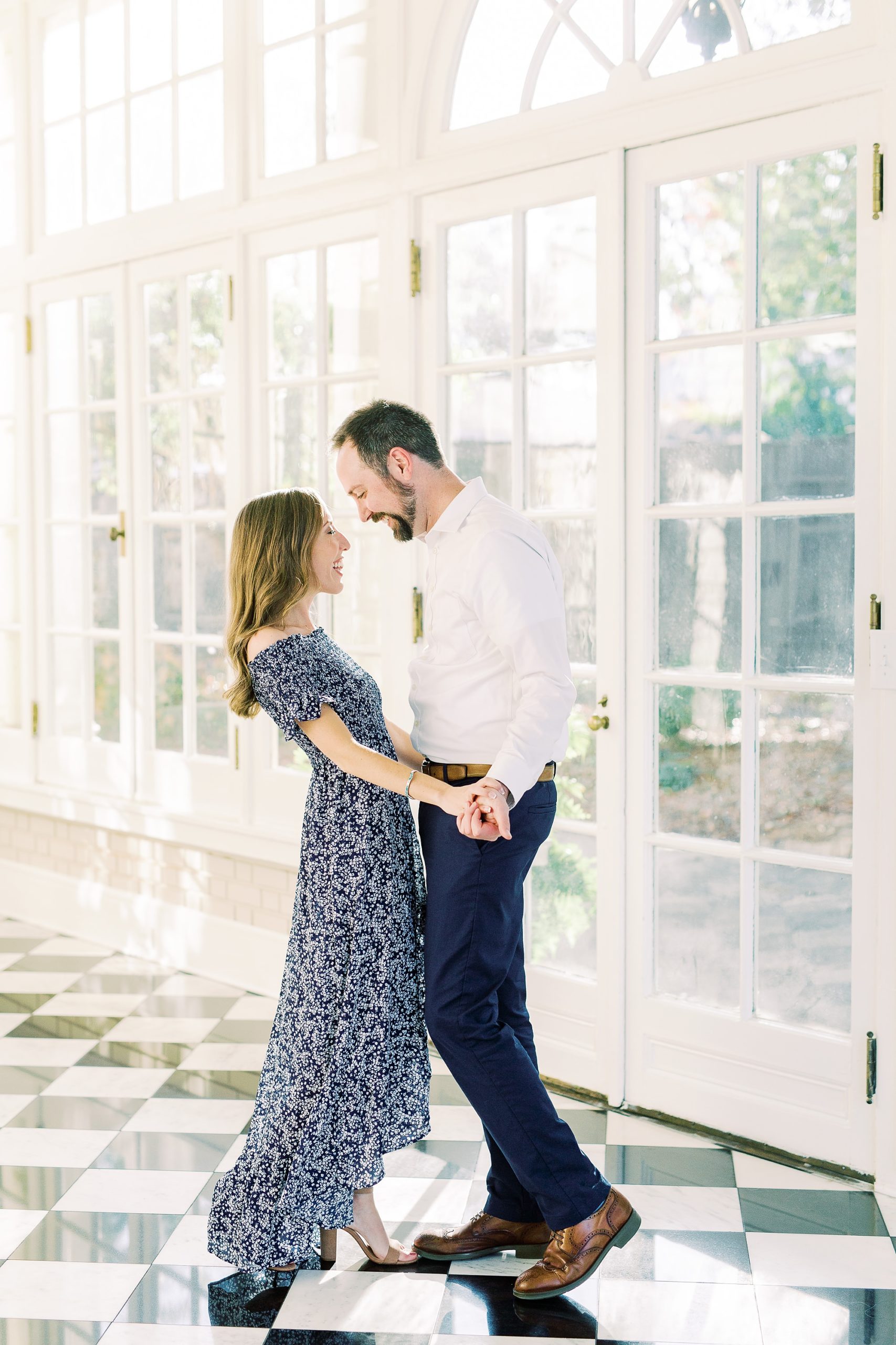 couple dances during Separk Mansion engagement session