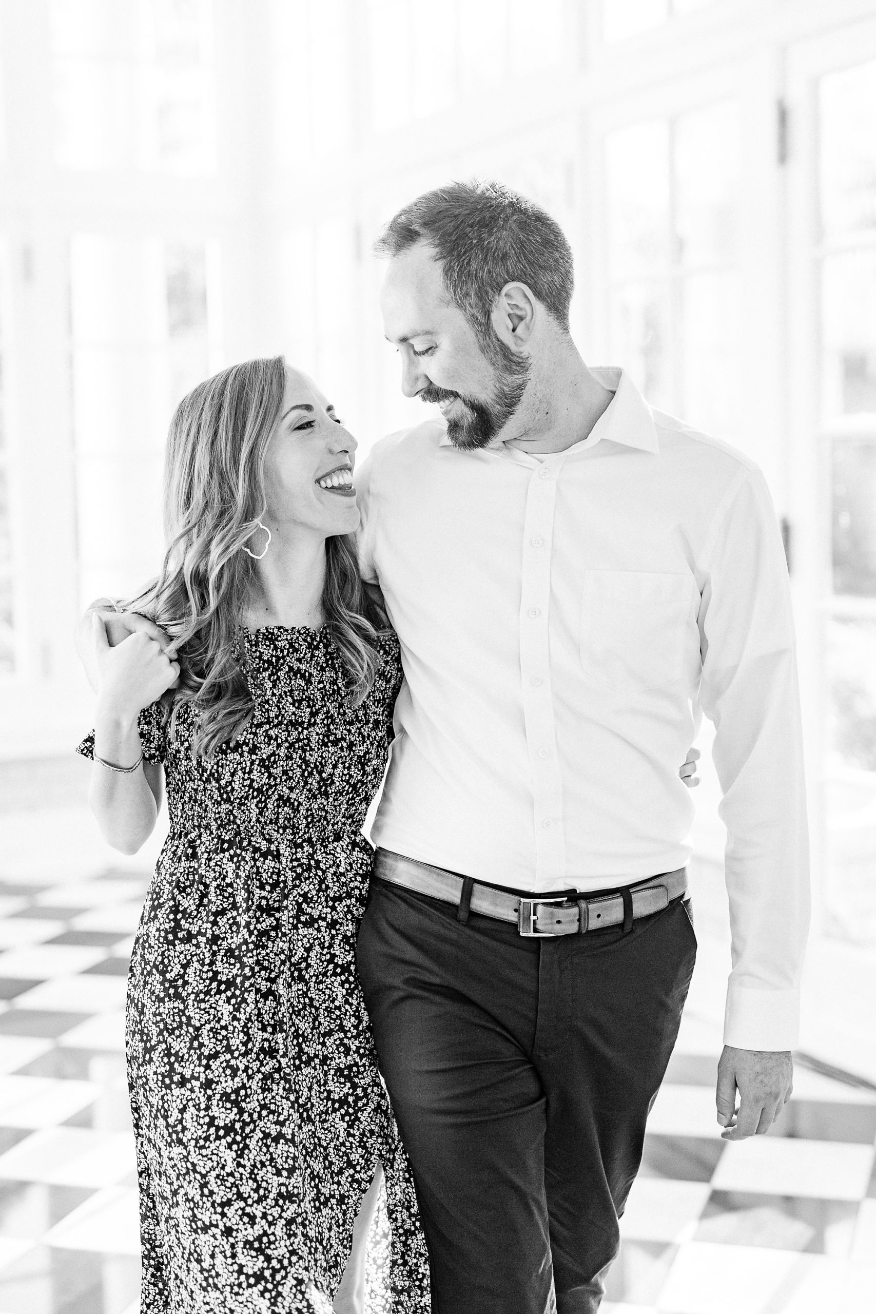 bride and groom laugh during NC engagement photos