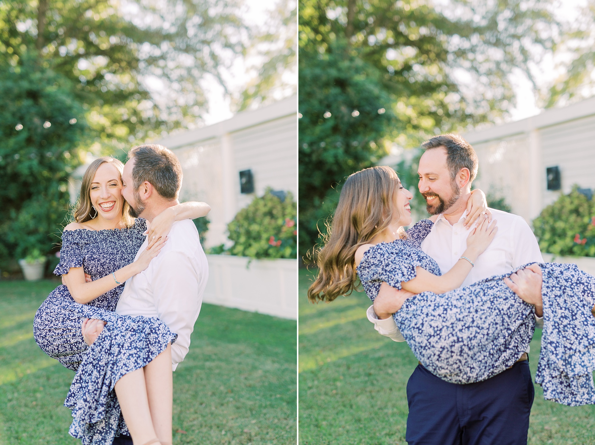 groom carries bride during Gastonia NC engagement session