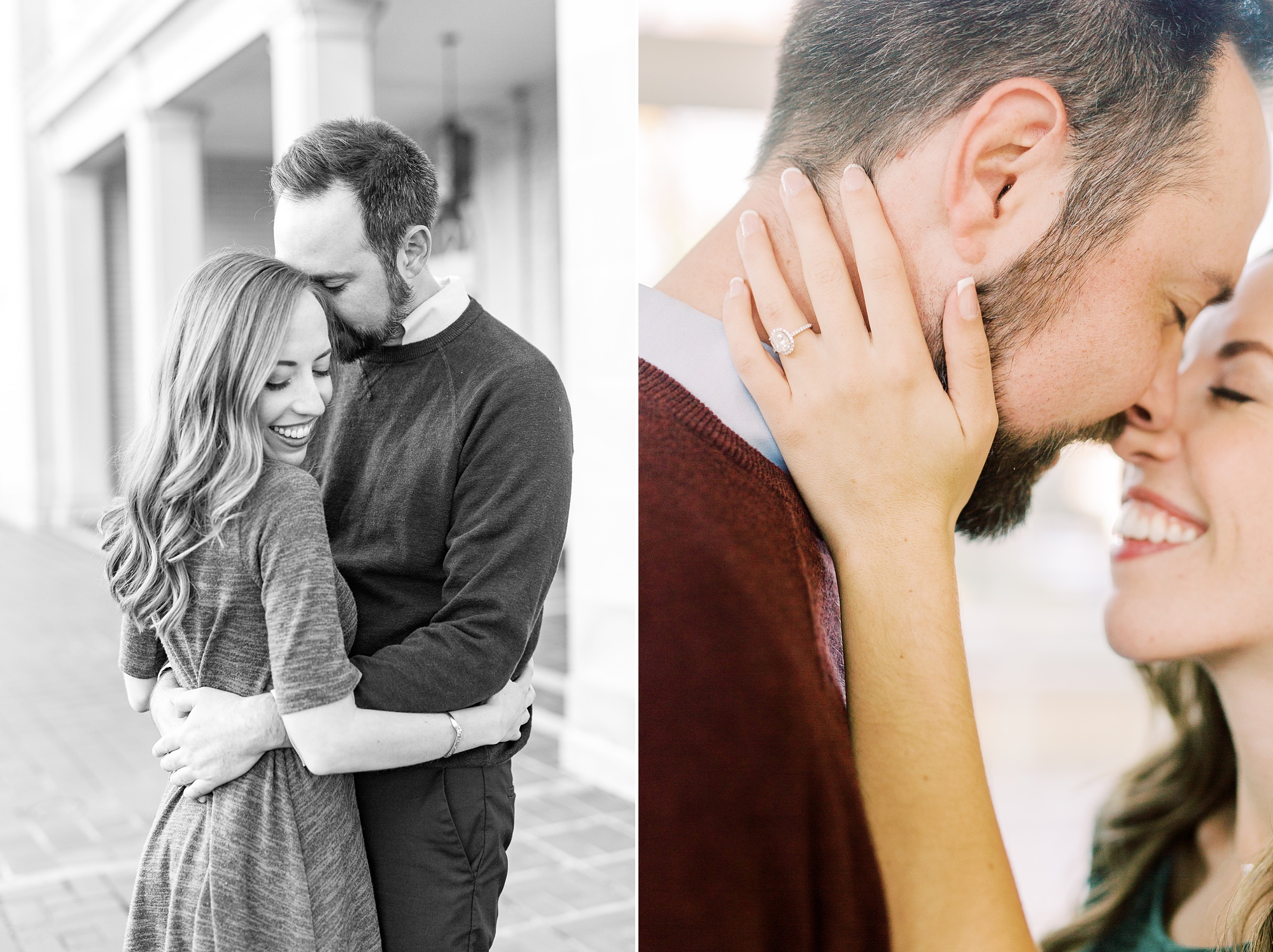bride and groom cuddle during fall Gastonia NC engagement session