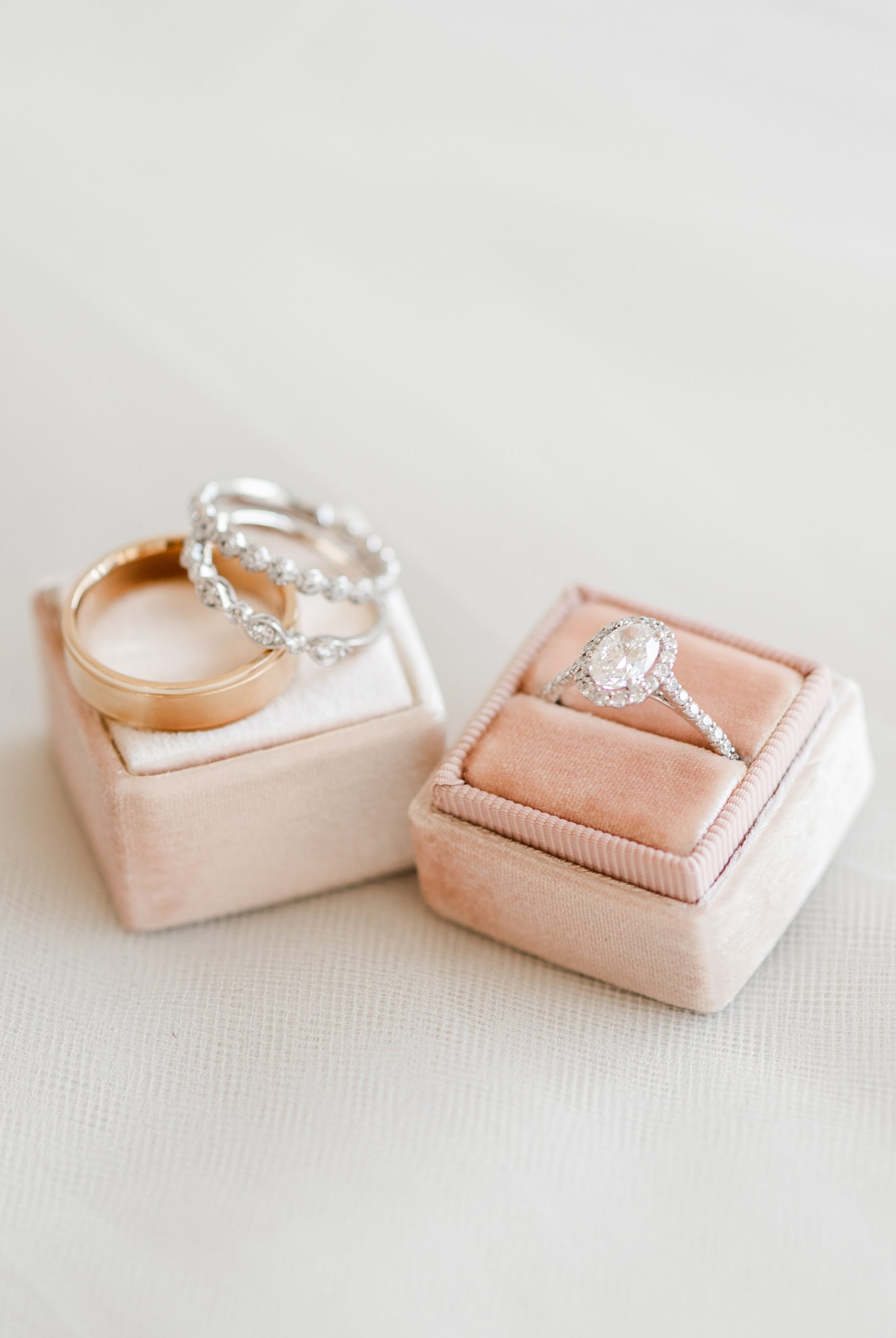 wedding rings in pale pink box