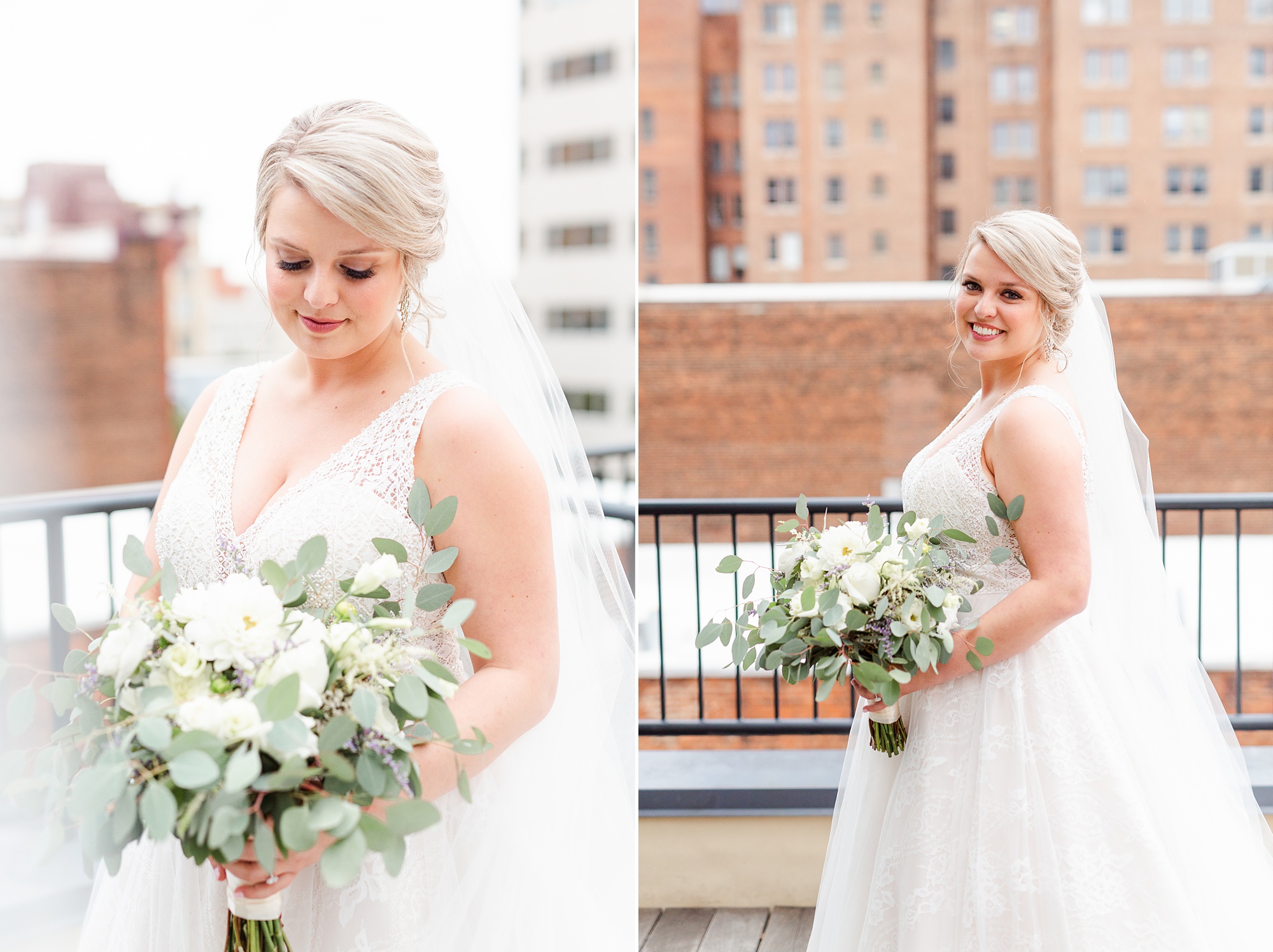 Raleigh NC bridal portraits on rooftop of Stockroom at 230