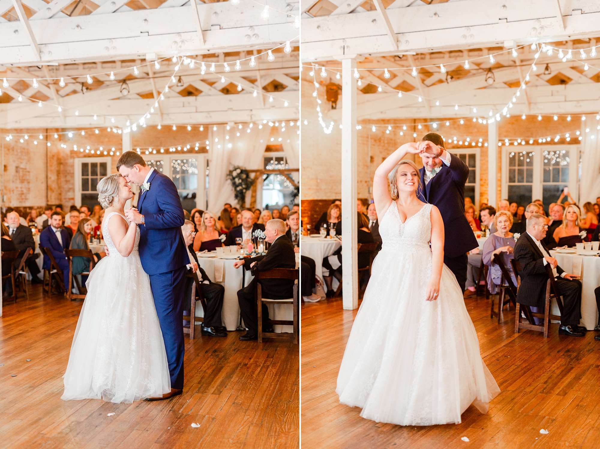 bride and groom's first dance during Raleigh NC wedding reception