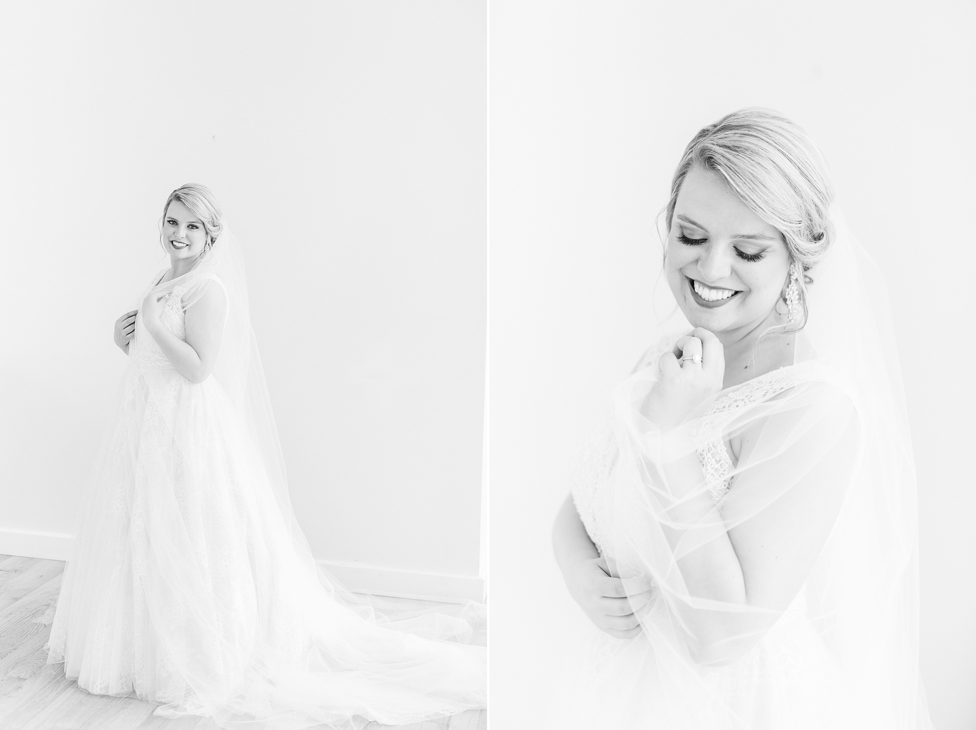 bridal portraits at The Glass Box with veil